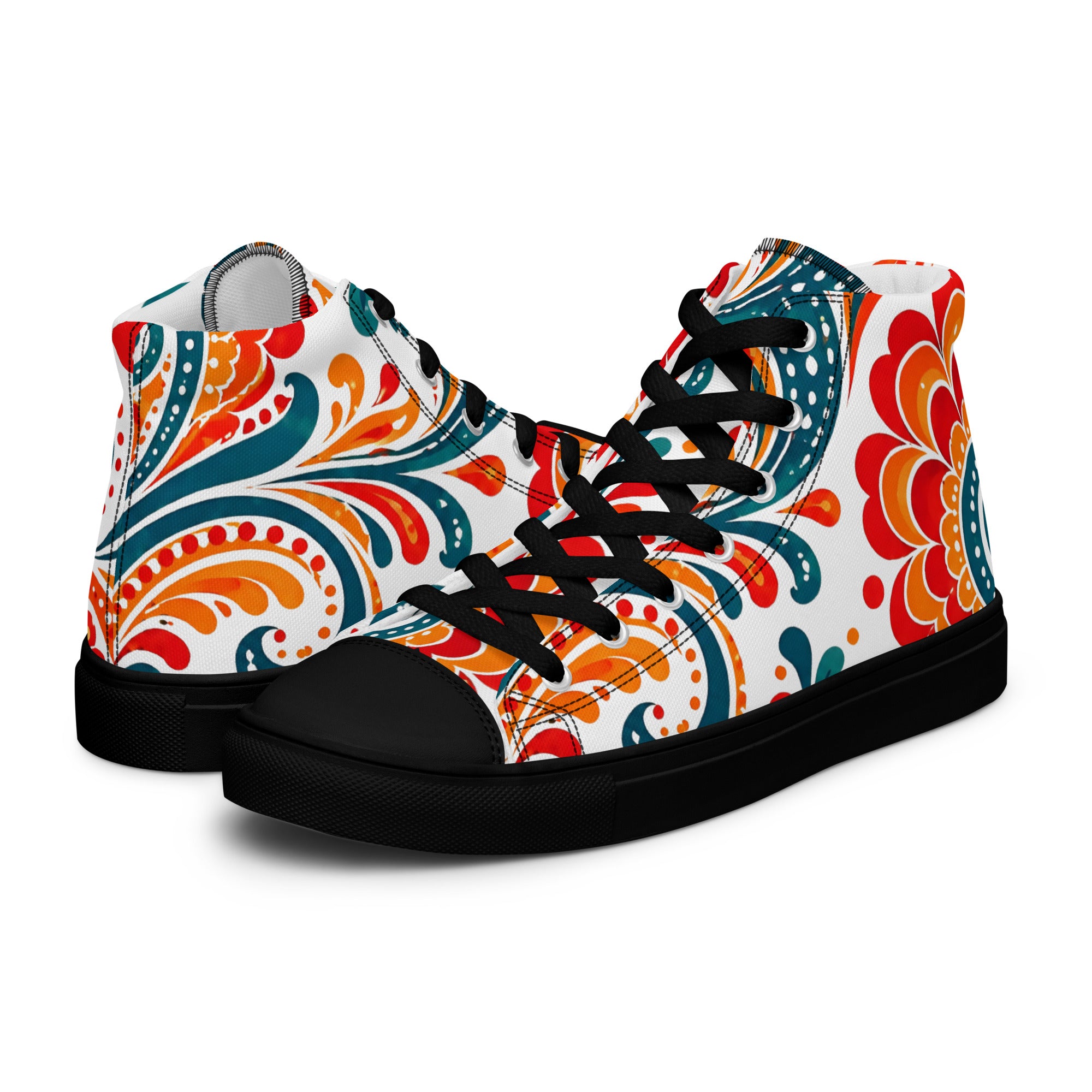 Men’s high top canvas shoes - Heritage Bloom: Men’s High Top Canvas Shoes - Vibrant Floral Paisley Art by printfluence.net
