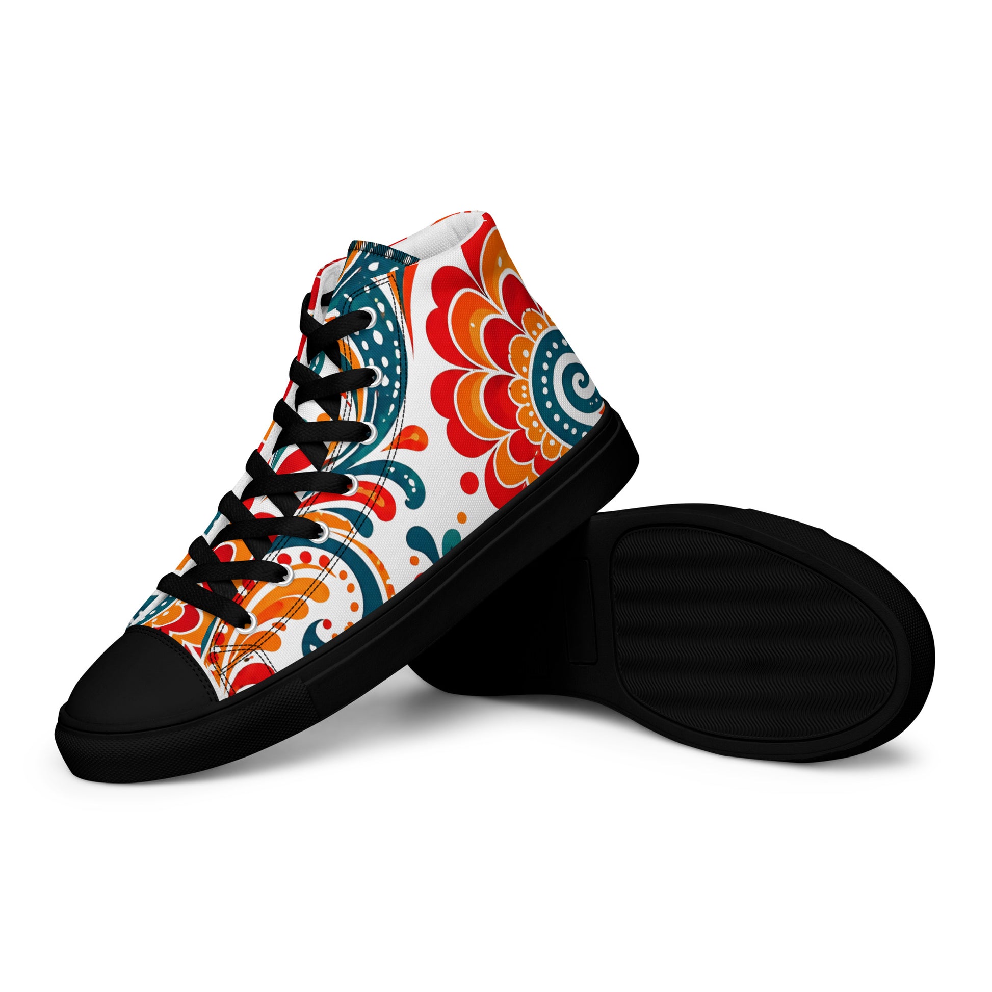 Men’s high top canvas shoes - Heritage Bloom: Men’s High Top Canvas Shoes - Vibrant Floral Paisley Art by printfluence.net