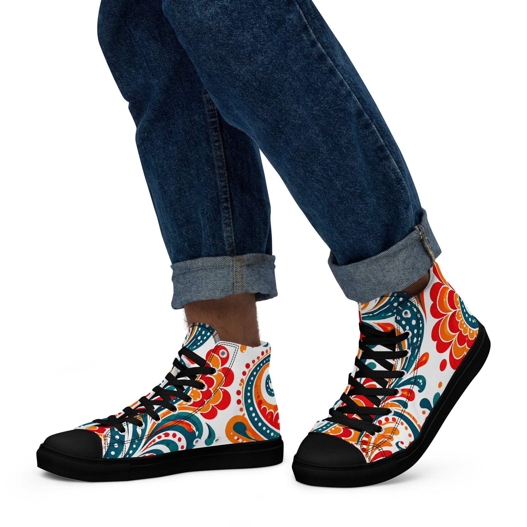 Men’s high top canvas shoes - Heritage Bloom: Men’s High Top Canvas Shoes - Vibrant Floral Paisley Art by printfluence.net