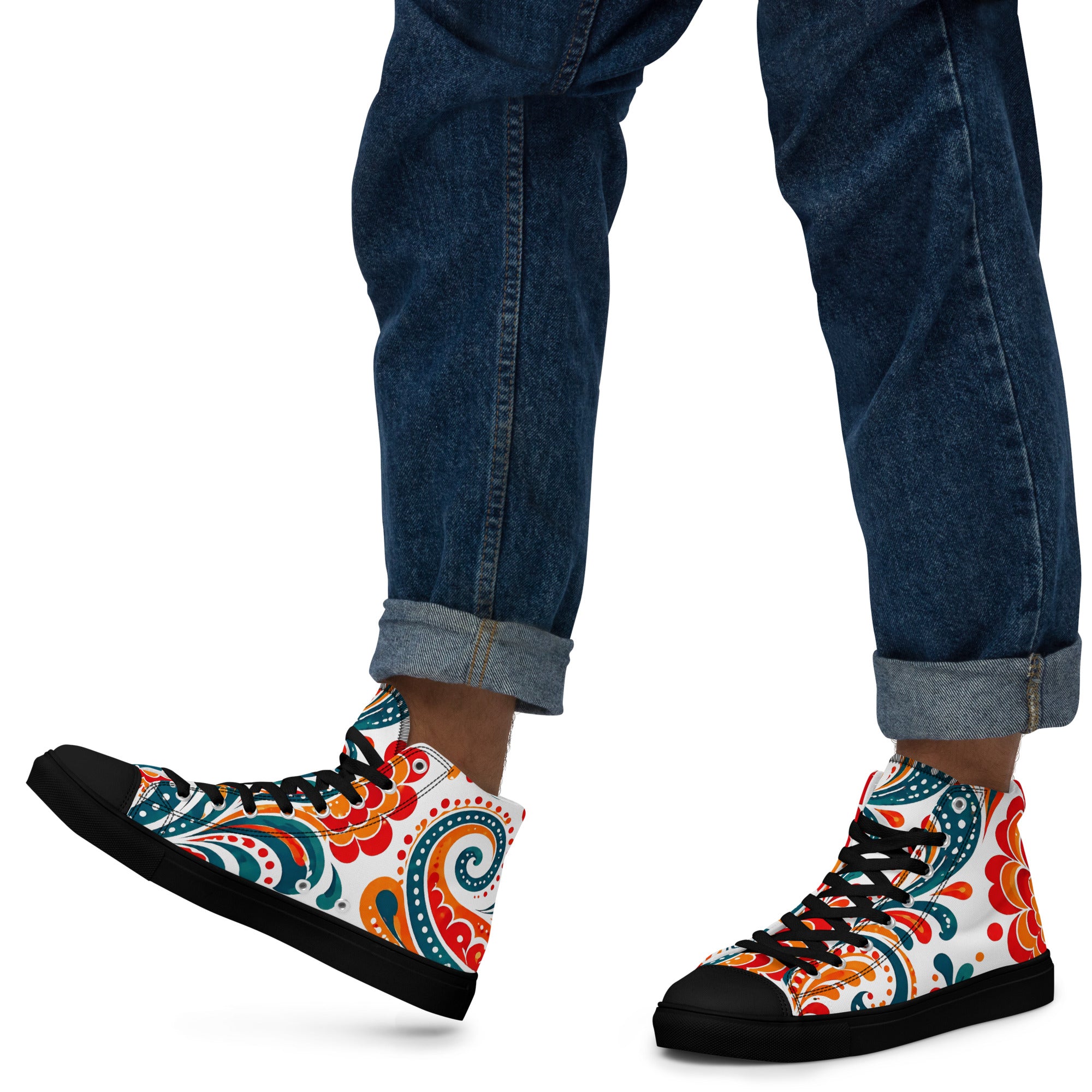 Men’s high top canvas shoes - Heritage Bloom: Men’s High Top Canvas Shoes - Vibrant Floral Paisley Art by printfluence.net