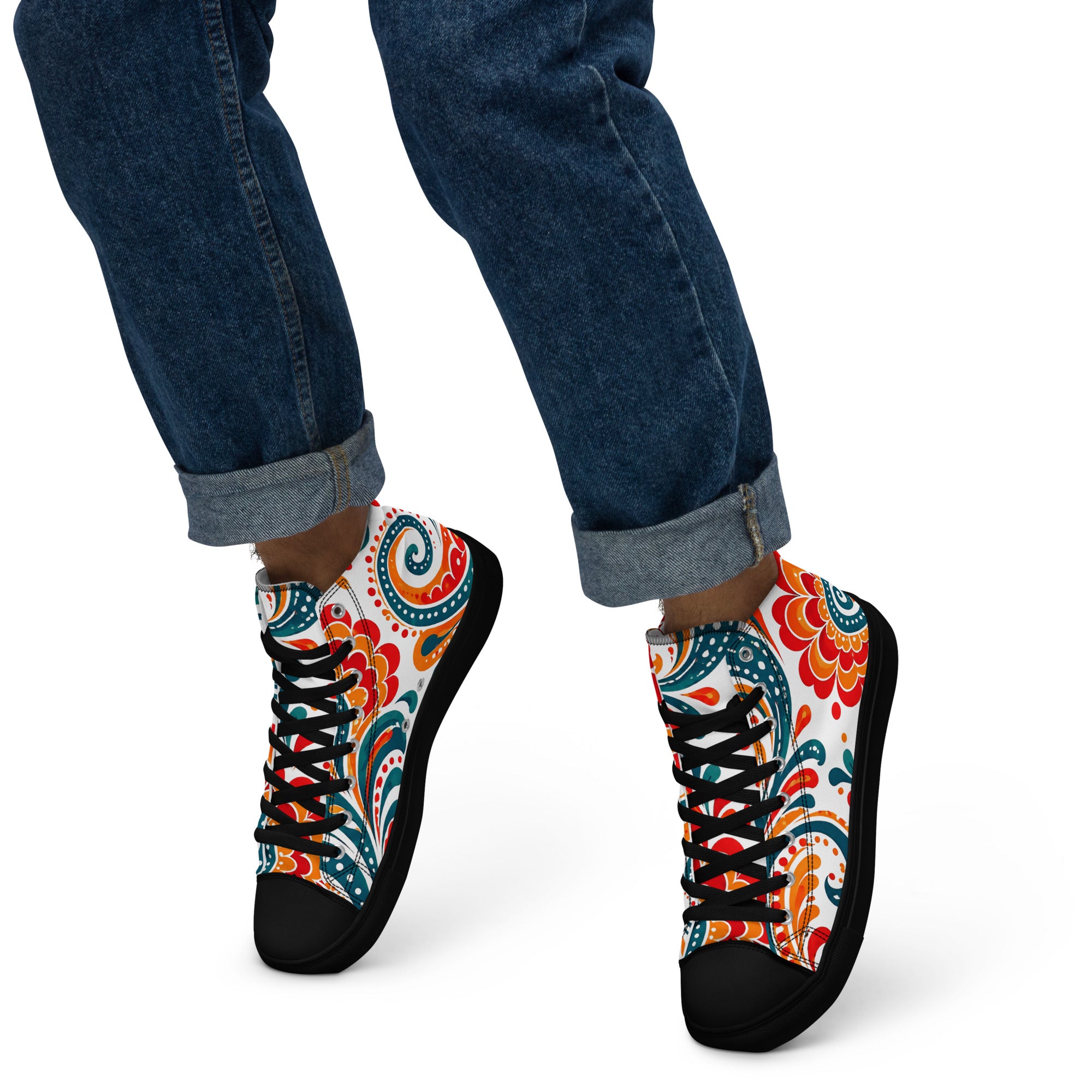 Men’s high top canvas shoes - Heritage Bloom: Men’s High Top Canvas Shoes - Vibrant Floral Paisley Art by printfluence.net