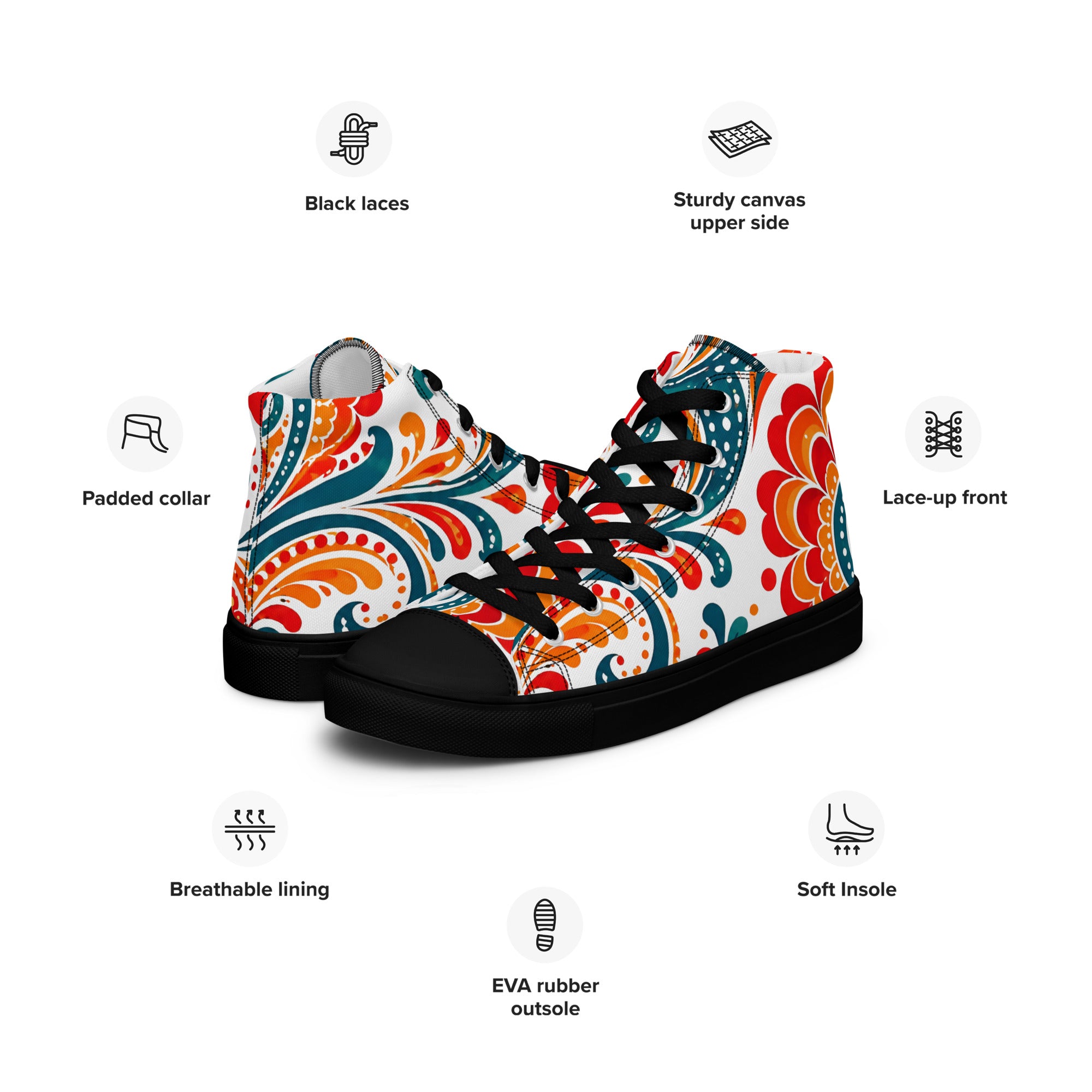 Men’s high top canvas shoes - Heritage Bloom: Men’s High Top Canvas Shoes - Vibrant Floral Paisley Art by printfluence.net