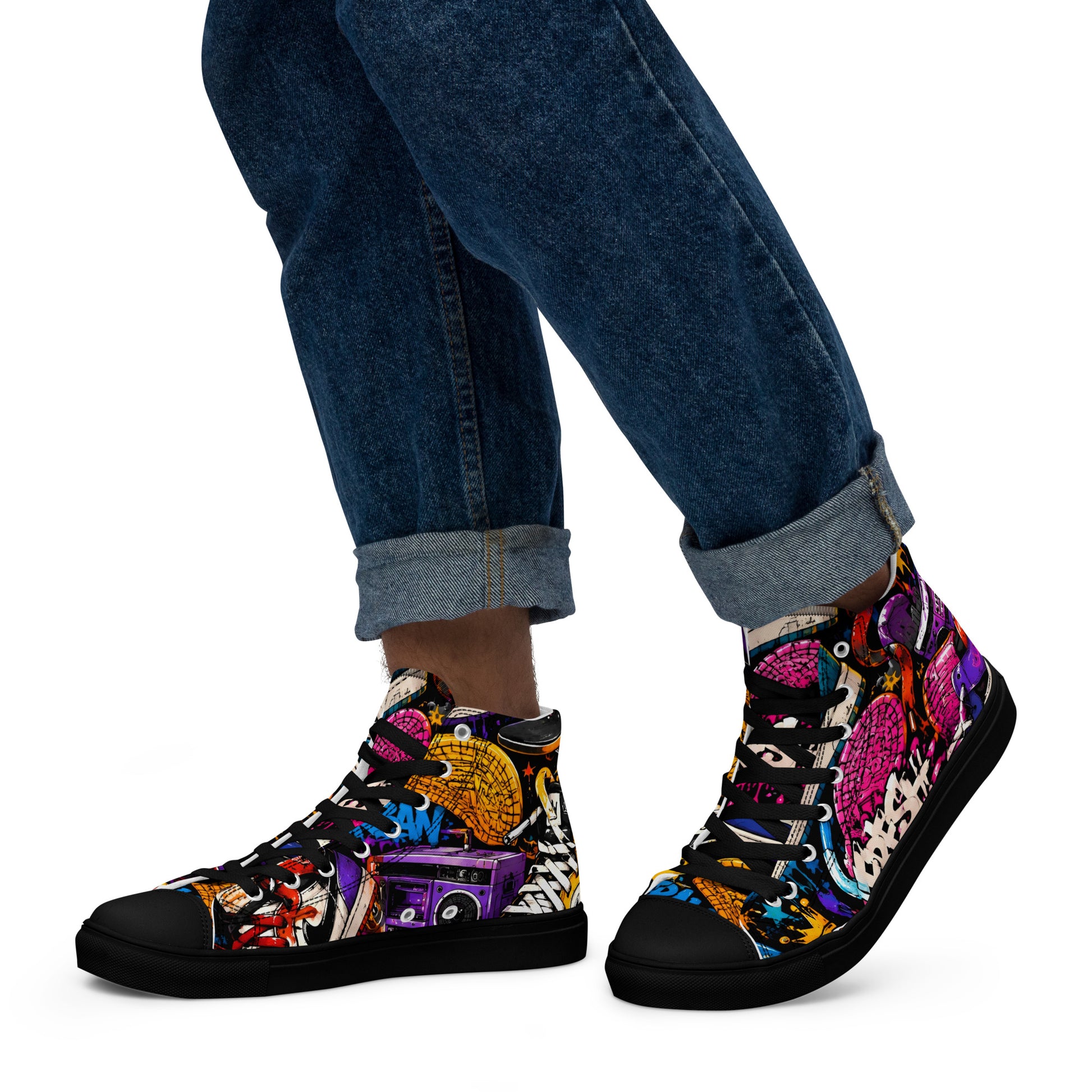 Men’s high top canvas shoes -Urban Edge: Men’s High Top Canvas Shoes - Street Graffiti & Kick Art Fusion by printfluence.net