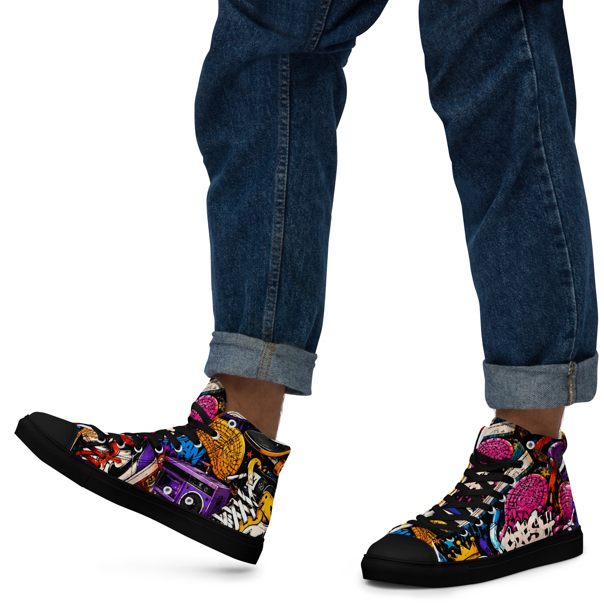 Men’s high top canvas shoes -Urban Edge: Men’s High Top Canvas Shoes - Street Graffiti & Kick Art Fusion by printfluence.net