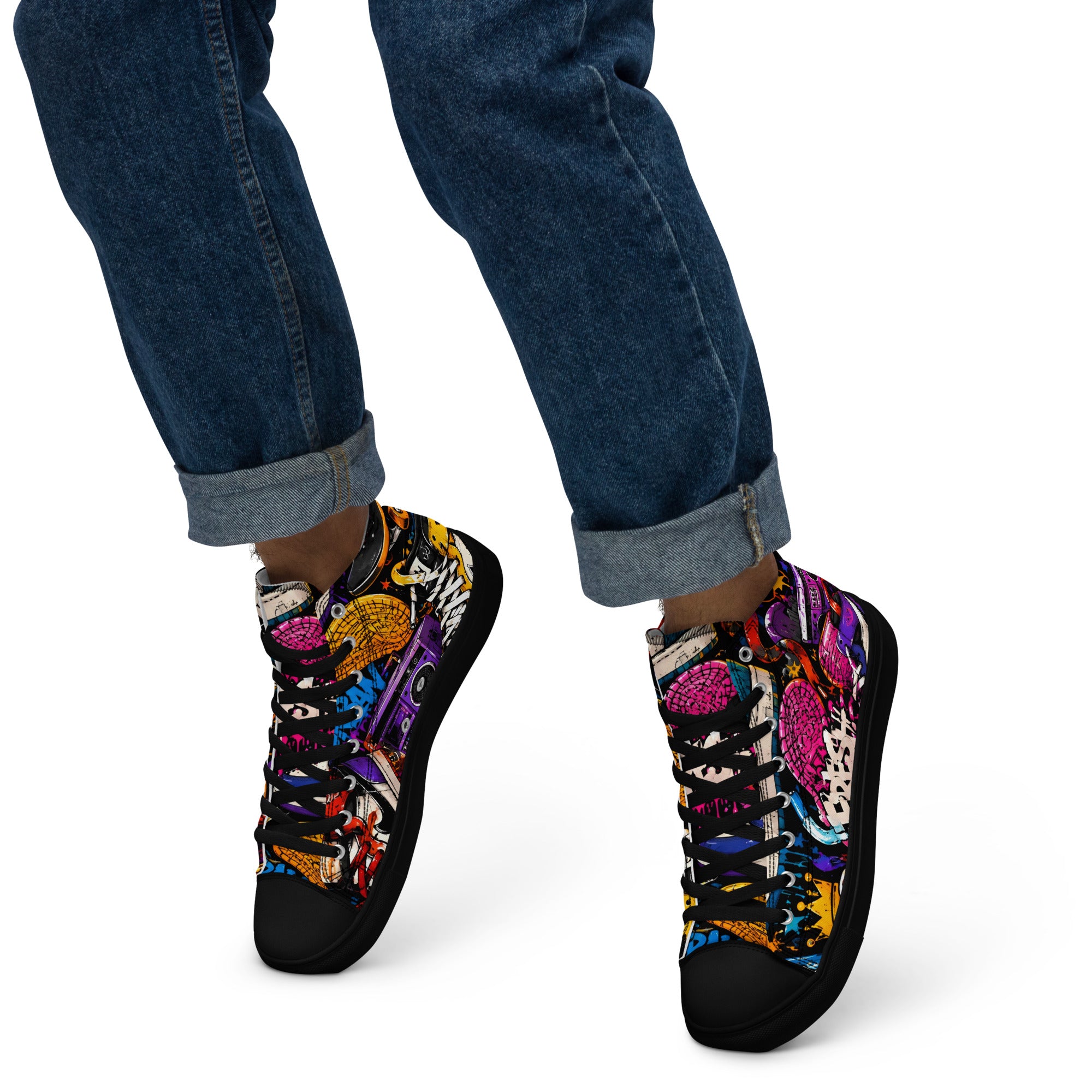 Men’s high top canvas shoes -Urban Edge: Men’s High Top Canvas Shoes - Street Graffiti & Kick Art Fusion by printfluence.net