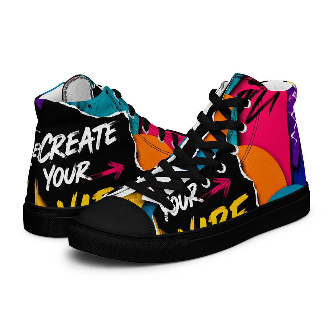 Men’s high top canvas shoes - Elite Create Your Vibe Collage - Premium Urban Graffiti No Rules Design by printfluence.net