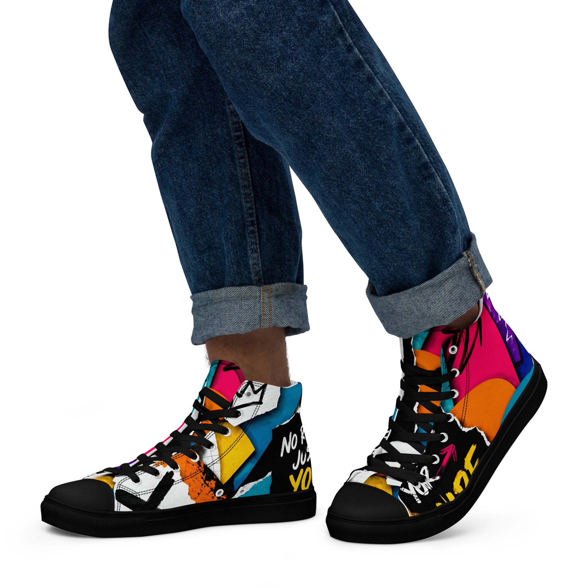 Men’s high top canvas shoes - Elite Create Your Vibe Collage - Premium Urban Graffiti No Rules Design by printfluence.net