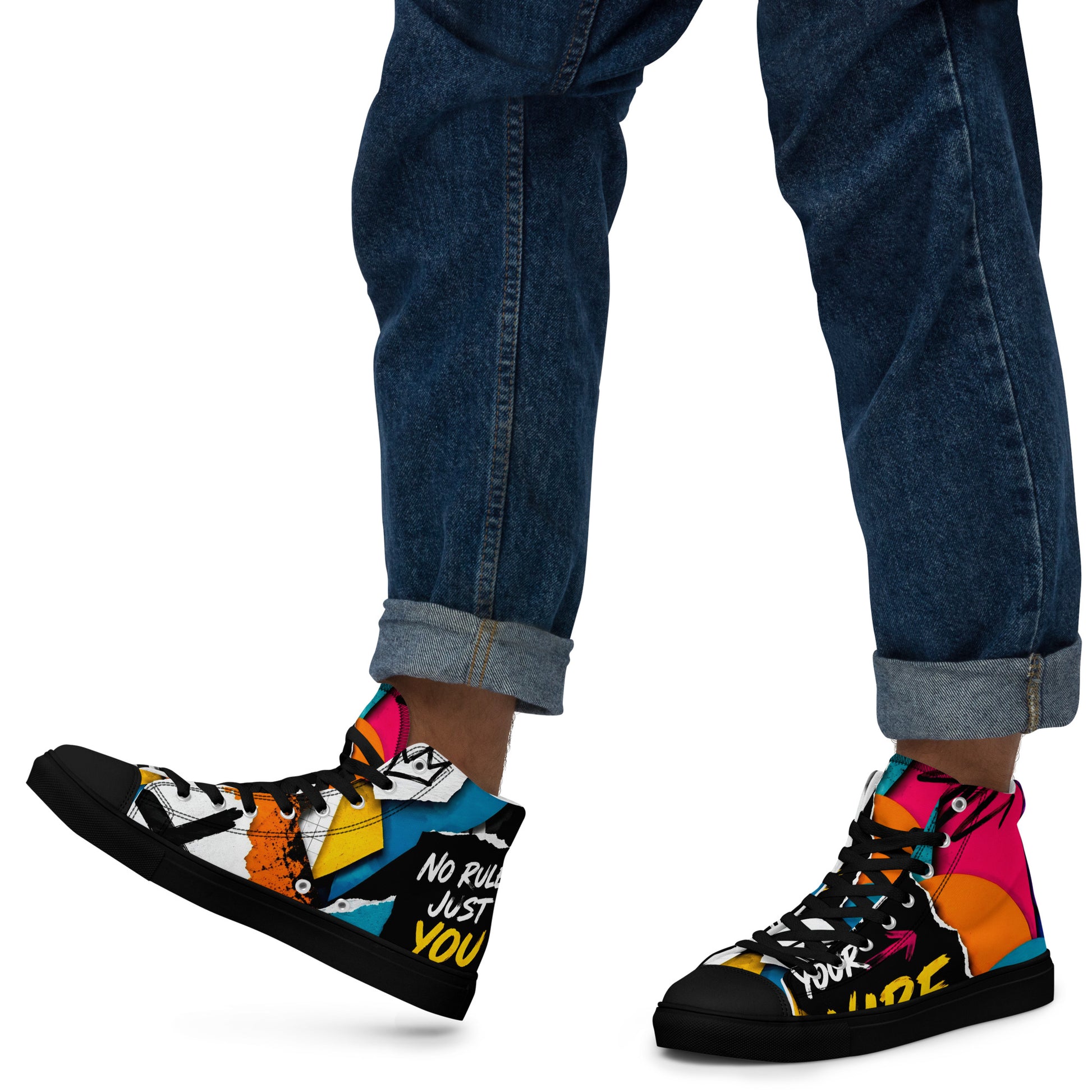 Men’s high top canvas shoes - Elite Create Your Vibe Collage - Premium Urban Graffiti No Rules Design by printfluence.net