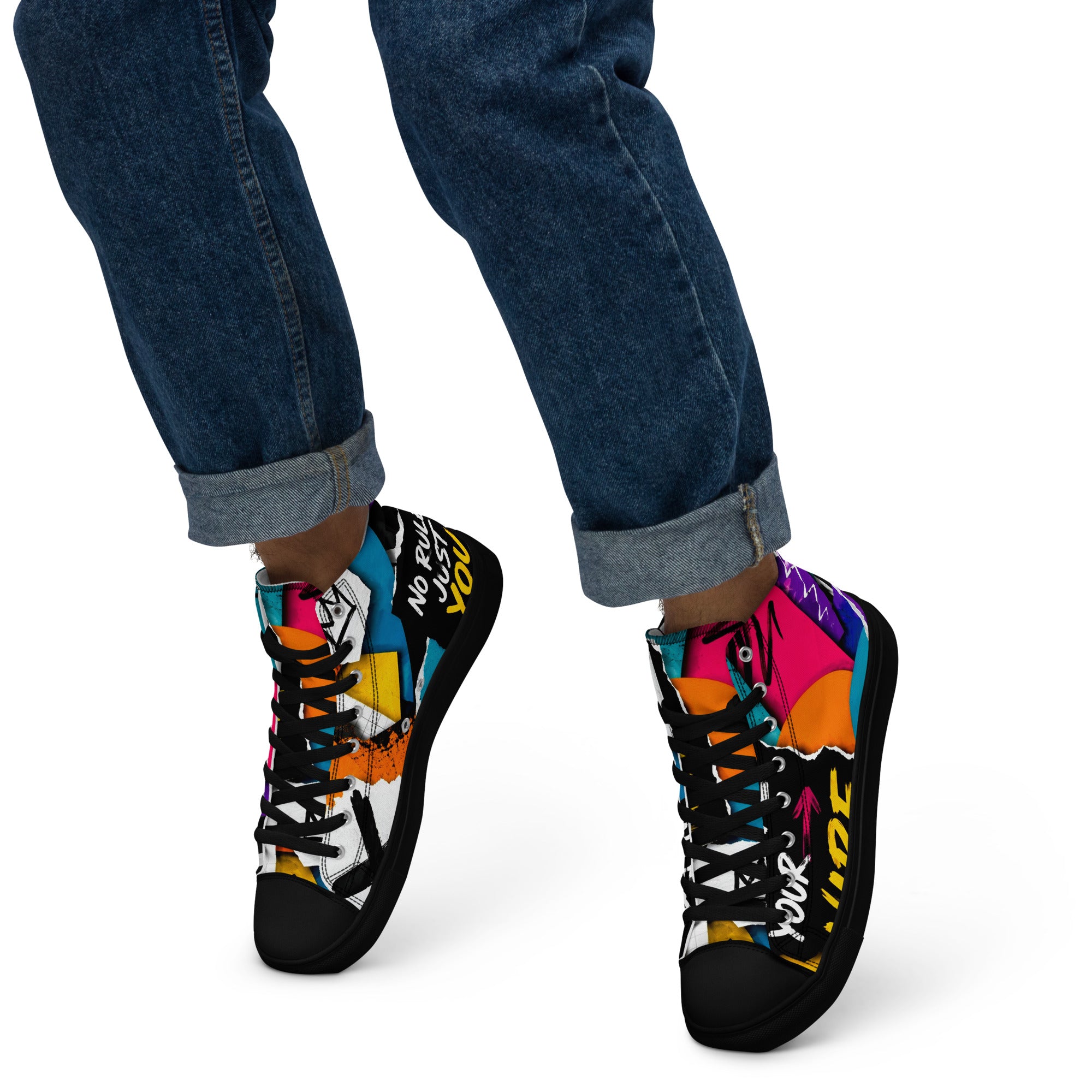 Men’s high top canvas shoes - Elite Create Your Vibe Collage - Premium Urban Graffiti No Rules Design by printfluence.net