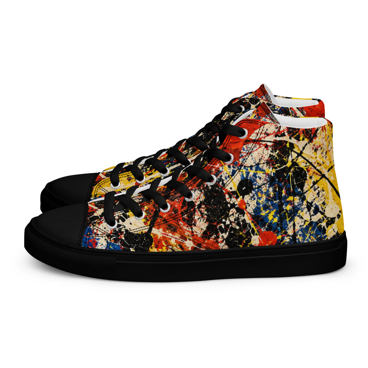 Heritage Bloom Lovers | Men’s High-Top Canvas Shoes — Abstract Expressionist Action Painting Splatter Pattern by printfluence