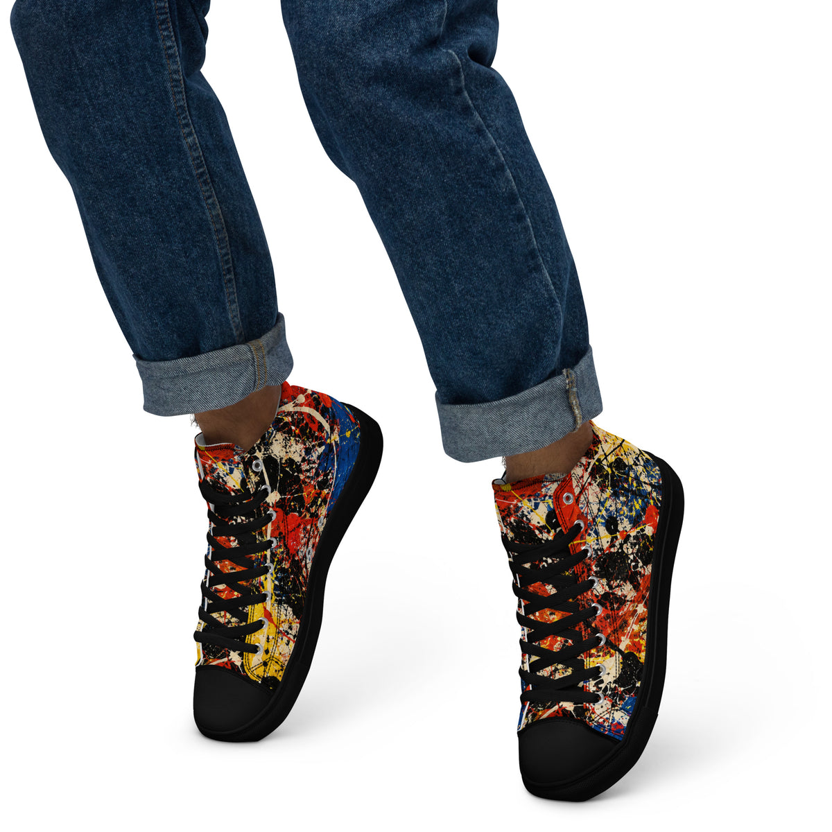 Heritage Bloom Lovers | Men’s High-Top Canvas Shoes — Abstract Expressionist Action Painting Splatter Pattern by printfluence