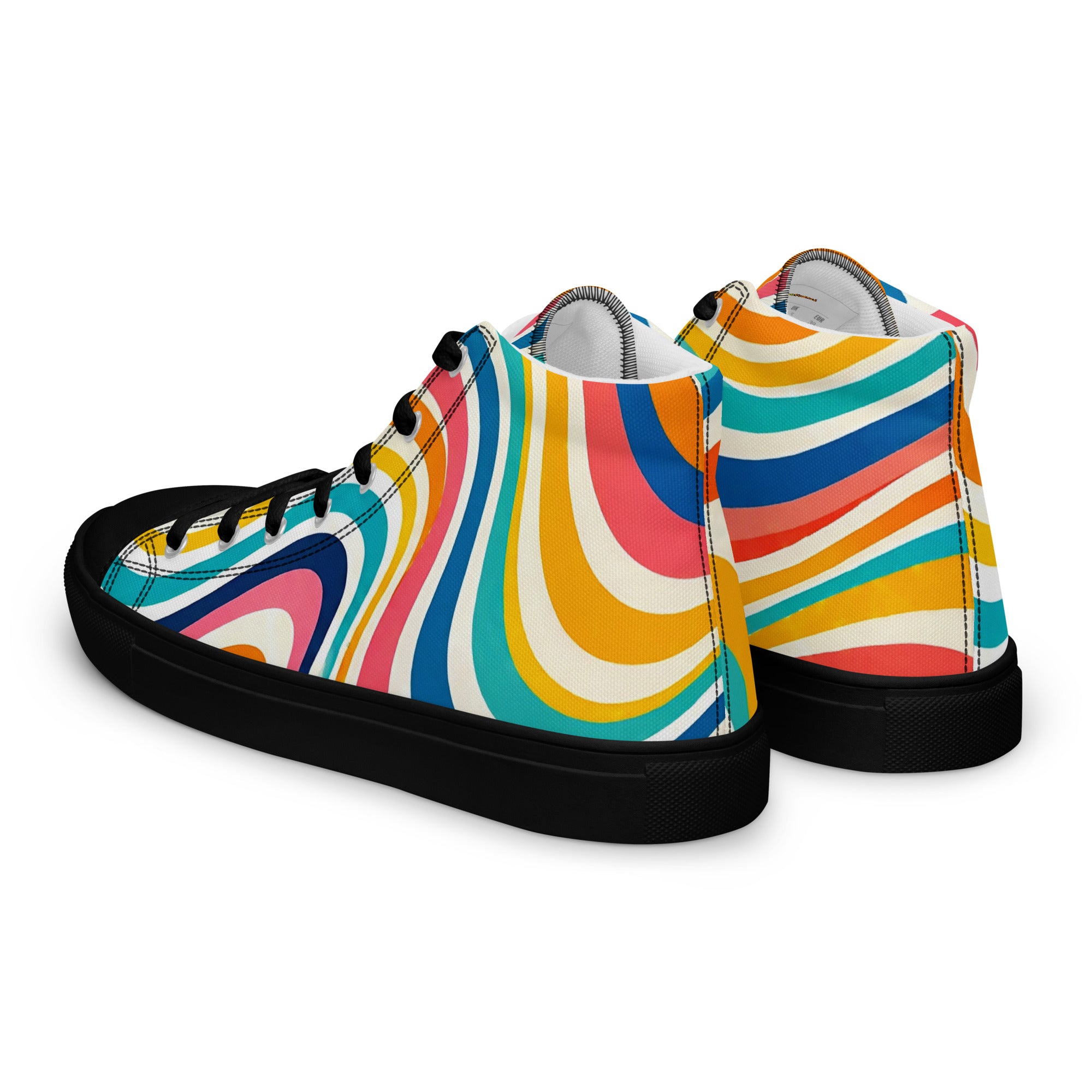 Men’s high top canvas shoes - Retro Flow: Men’s High Top Canvas Shoes - Vibrant Psychedelic Wave Design by printfluence.net