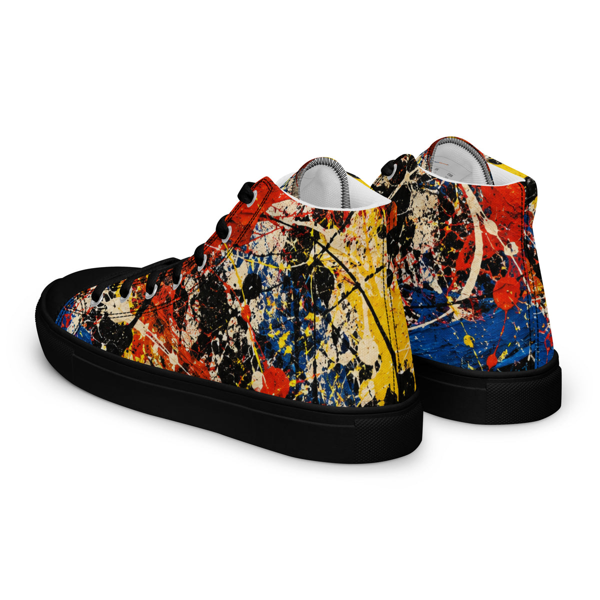 Heritage Bloom Lovers | Men’s High-Top Canvas Shoes — Abstract Expressionist Action Painting Splatter Pattern by printfluence