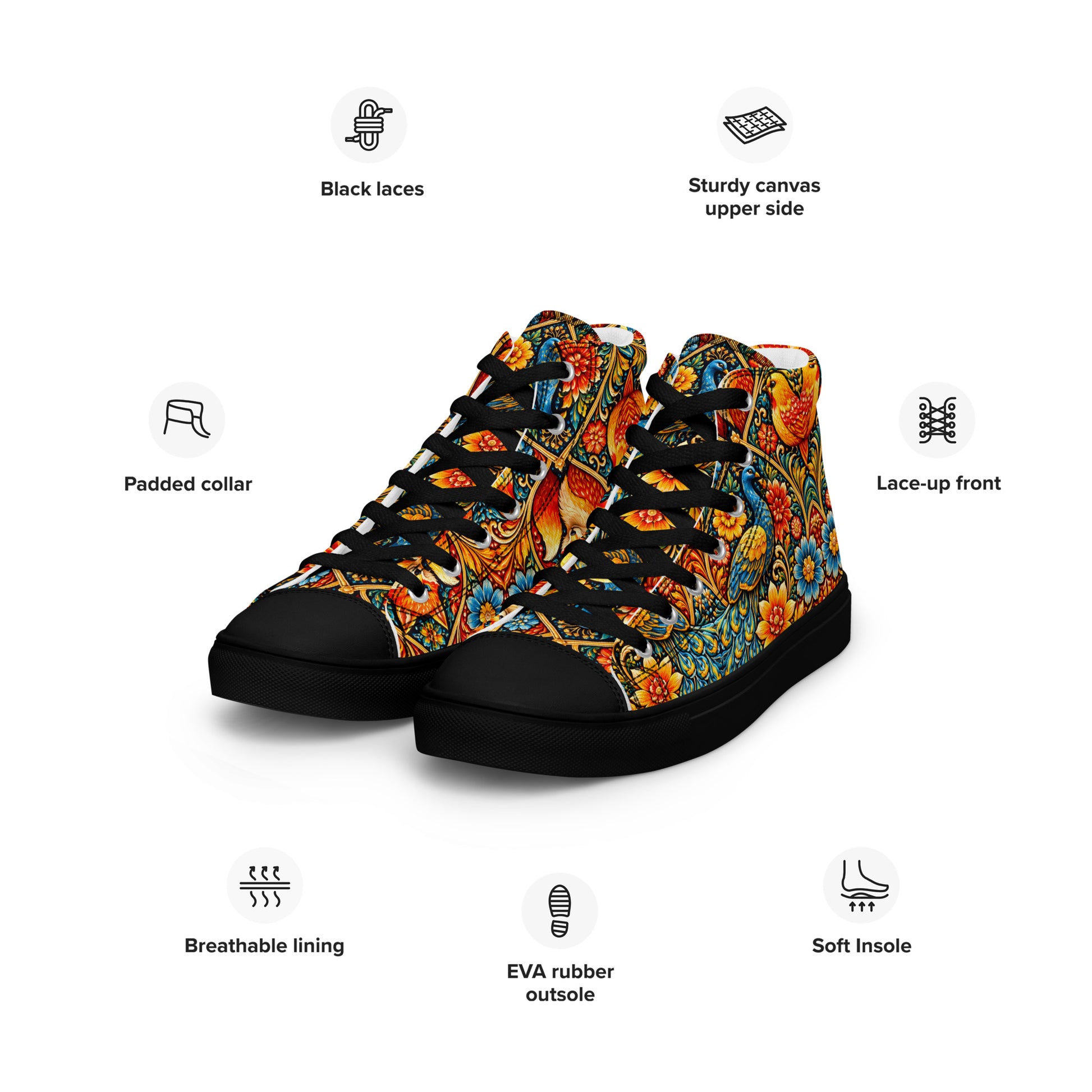 Men’s high top canvas shoes - Art Deco Birds High Top Canvas – Uplifting Morning Colors Men's Shoes by printfluence.net