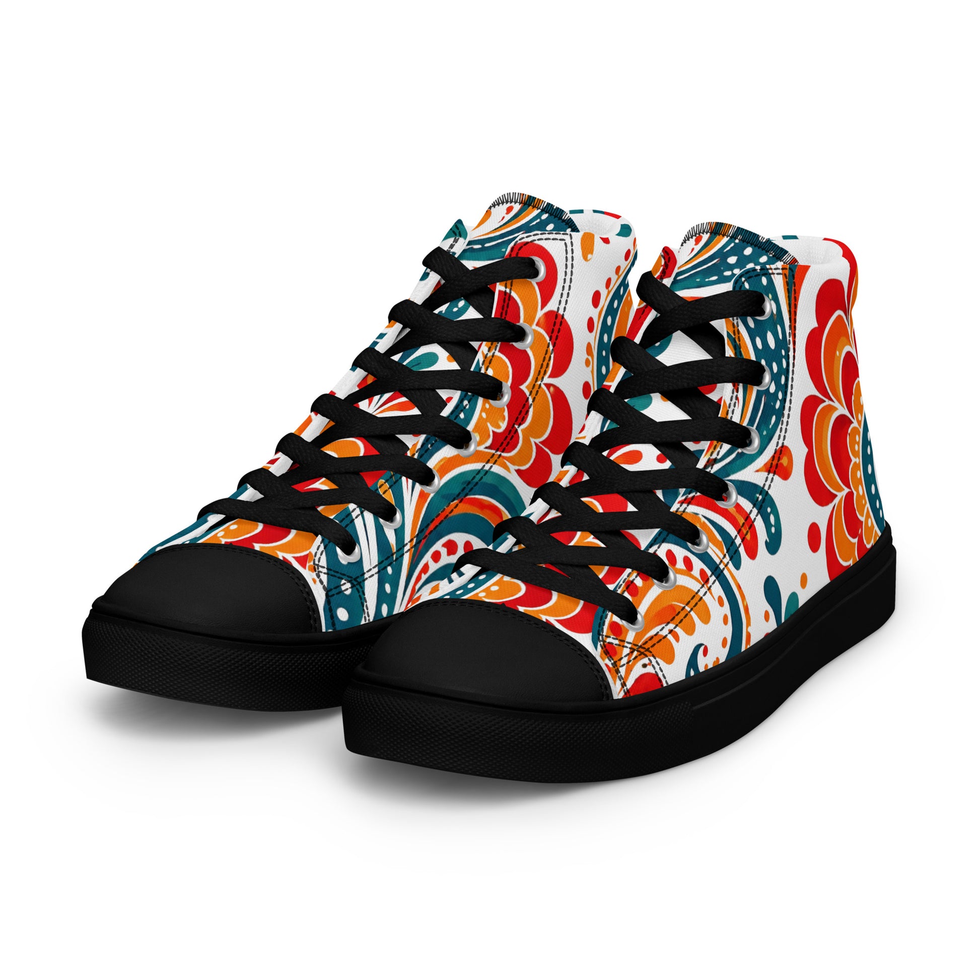 Men’s high top canvas shoes - Heritage Bloom: Men’s High Top Canvas Shoes - Vibrant Floral Paisley Art by printfluence.net
