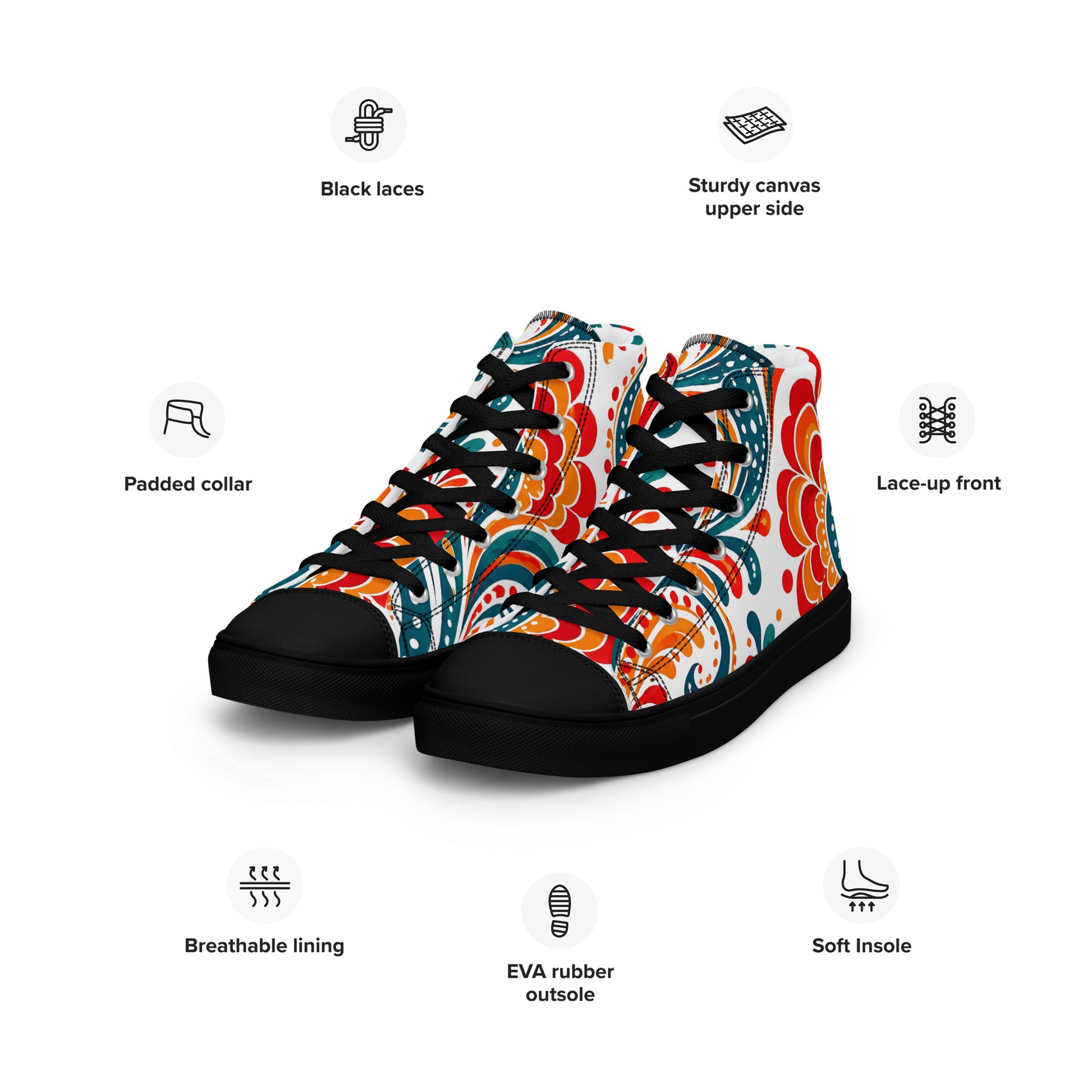 Men’s high top canvas shoes - Heritage Bloom: Men’s High Top Canvas Shoes - Vibrant Floral Paisley Art by printfluence.net