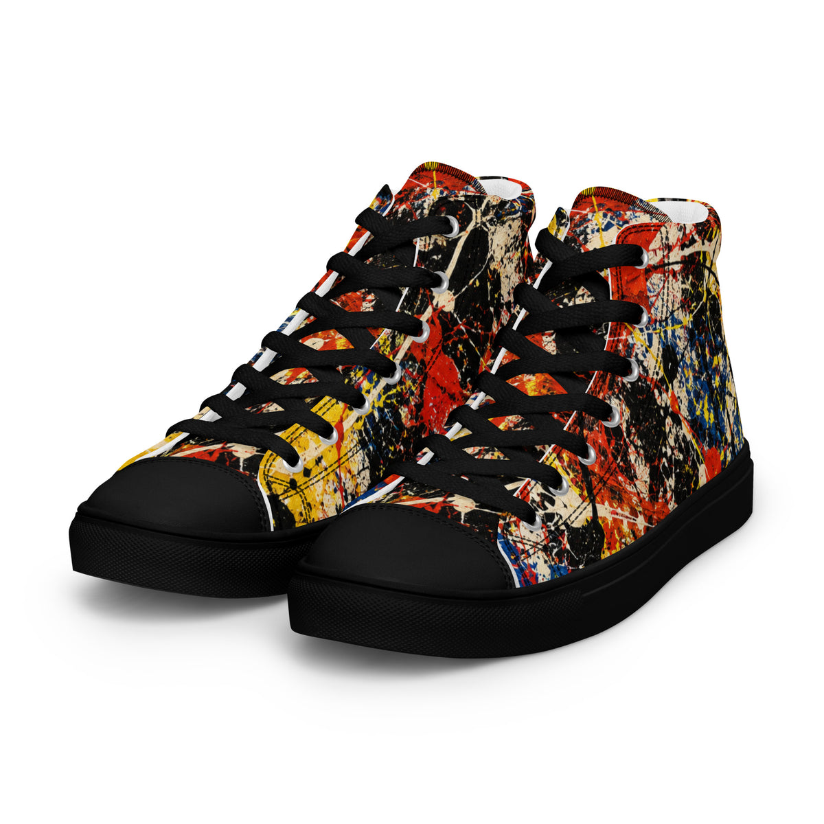 Heritage Bloom Lovers | Men’s High-Top Canvas Shoes — Abstract Expressionist Action Painting Splatter Pattern by printfluence