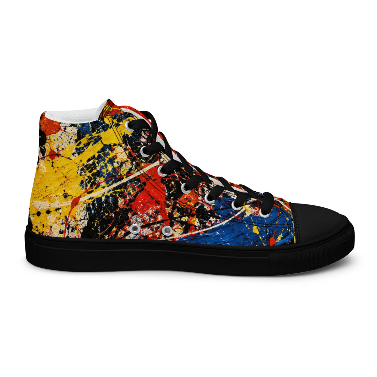 Heritage Bloom Lovers | Men’s High-Top Canvas Shoes — Abstract Expressionist Action Painting Splatter Pattern by printfluence