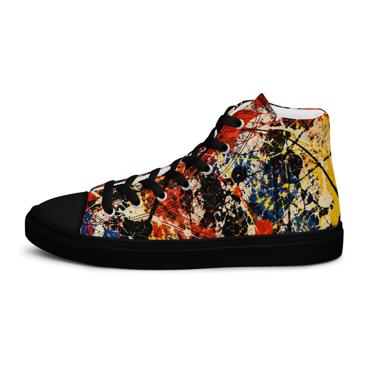 Heritage Bloom Lovers | Men’s High-Top Canvas Shoes — Abstract Expressionist Action Painting Splatter Pattern by printfluence