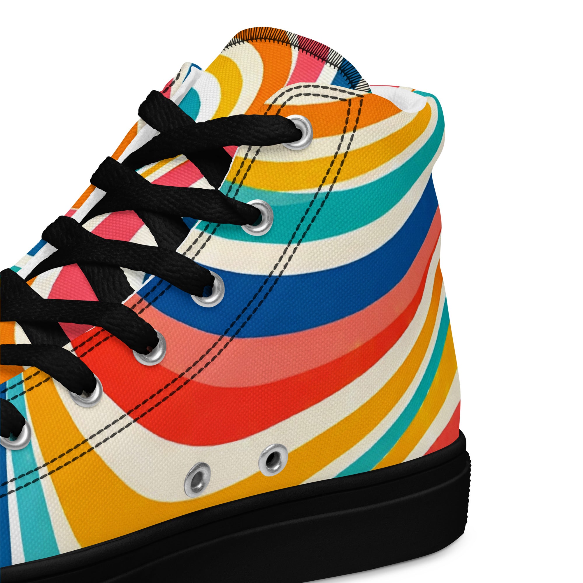 Men’s high top canvas shoes - Retro Flow: Men’s High Top Canvas Shoes - Vibrant Psychedelic Wave Design by printfluence.net