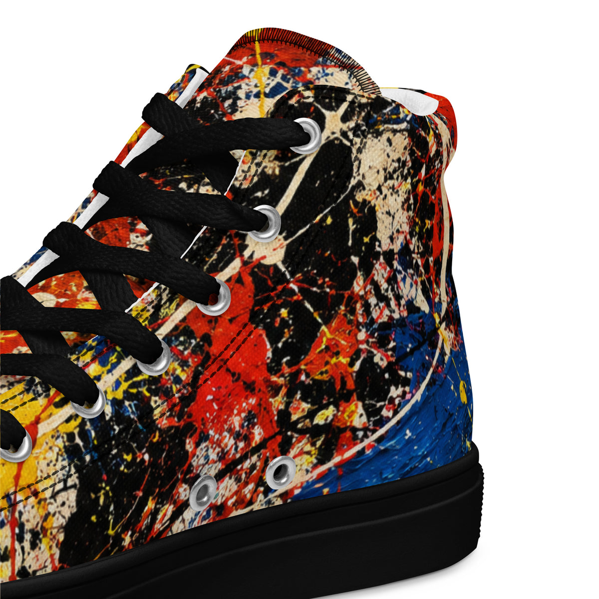 Heritage Bloom Lovers | Men’s High-Top Canvas Shoes — Abstract Expressionist Action Painting Splatter Pattern by printfluence