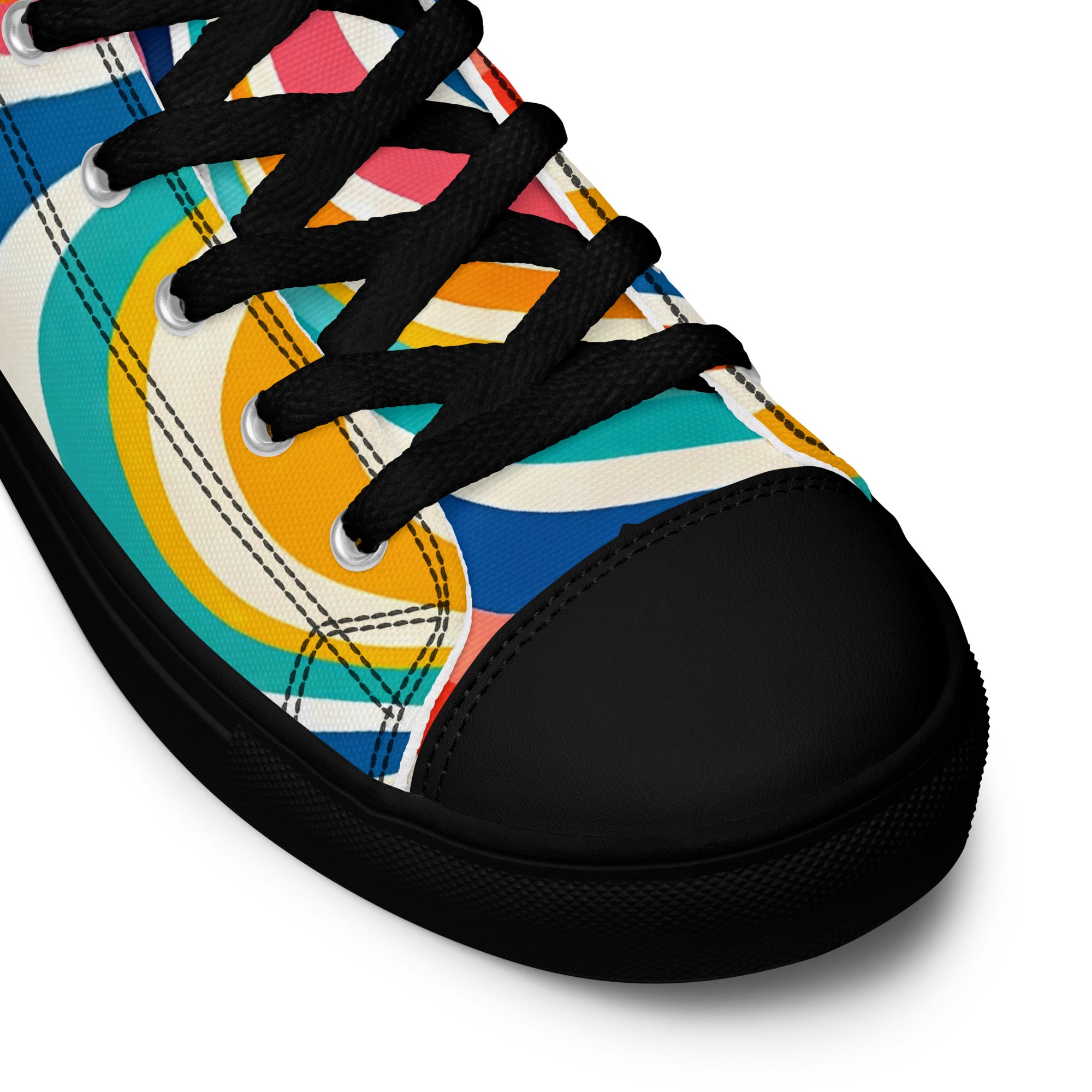 Men’s high top canvas shoes - Retro Flow: Men’s High Top Canvas Shoes - Vibrant Psychedelic Wave Design by printfluence.net