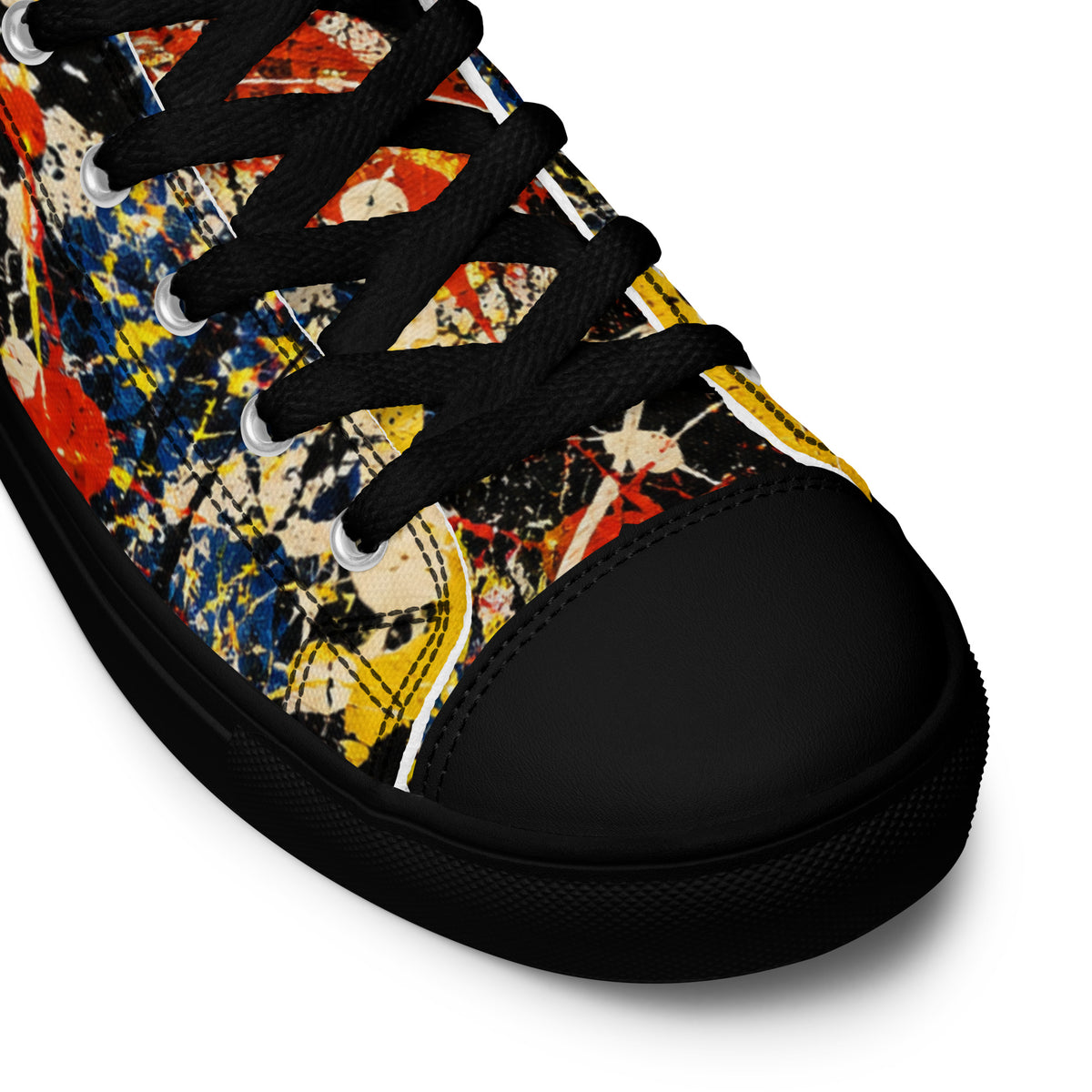 Heritage Bloom Lovers | Men’s High-Top Canvas Shoes — Abstract Expressionist Action Painting Splatter Pattern by printfluence