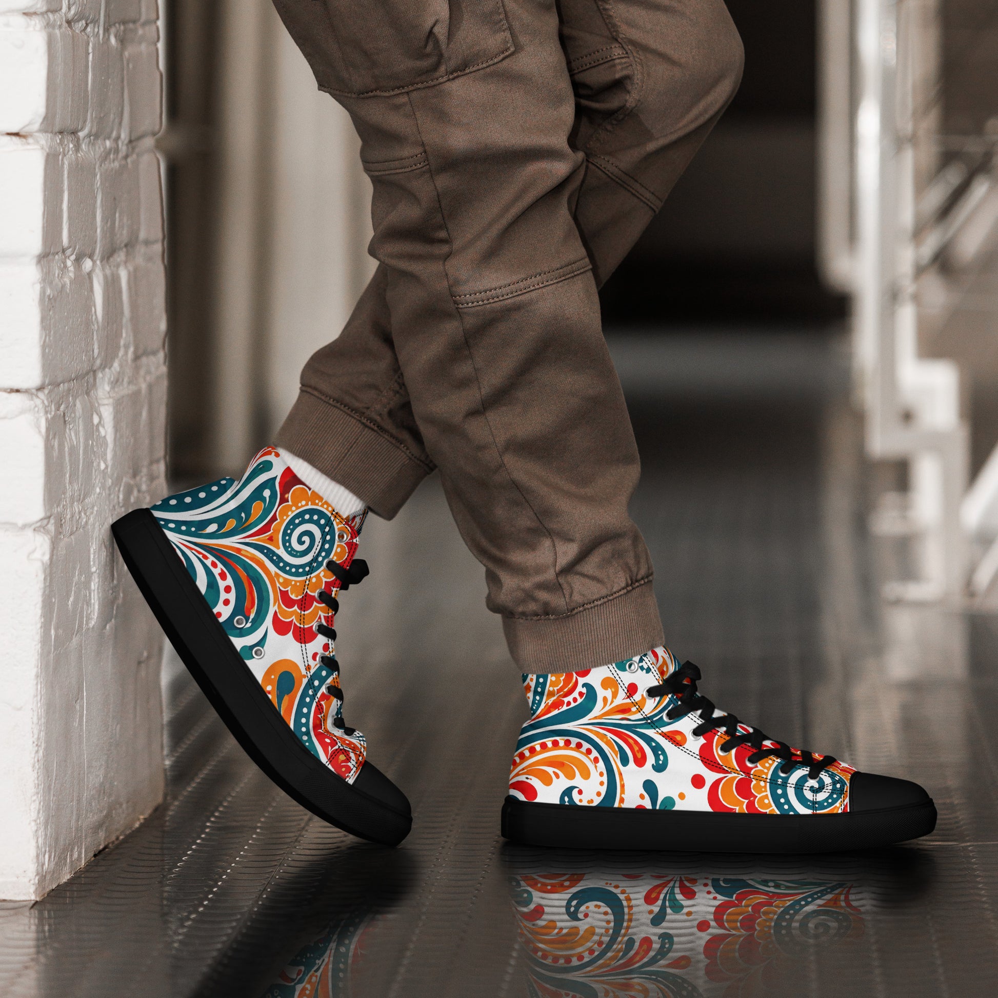 Men’s high top canvas shoes - Heritage Bloom: Men’s High Top Canvas Shoes - Vibrant Floral Paisley Art by printfluence.net