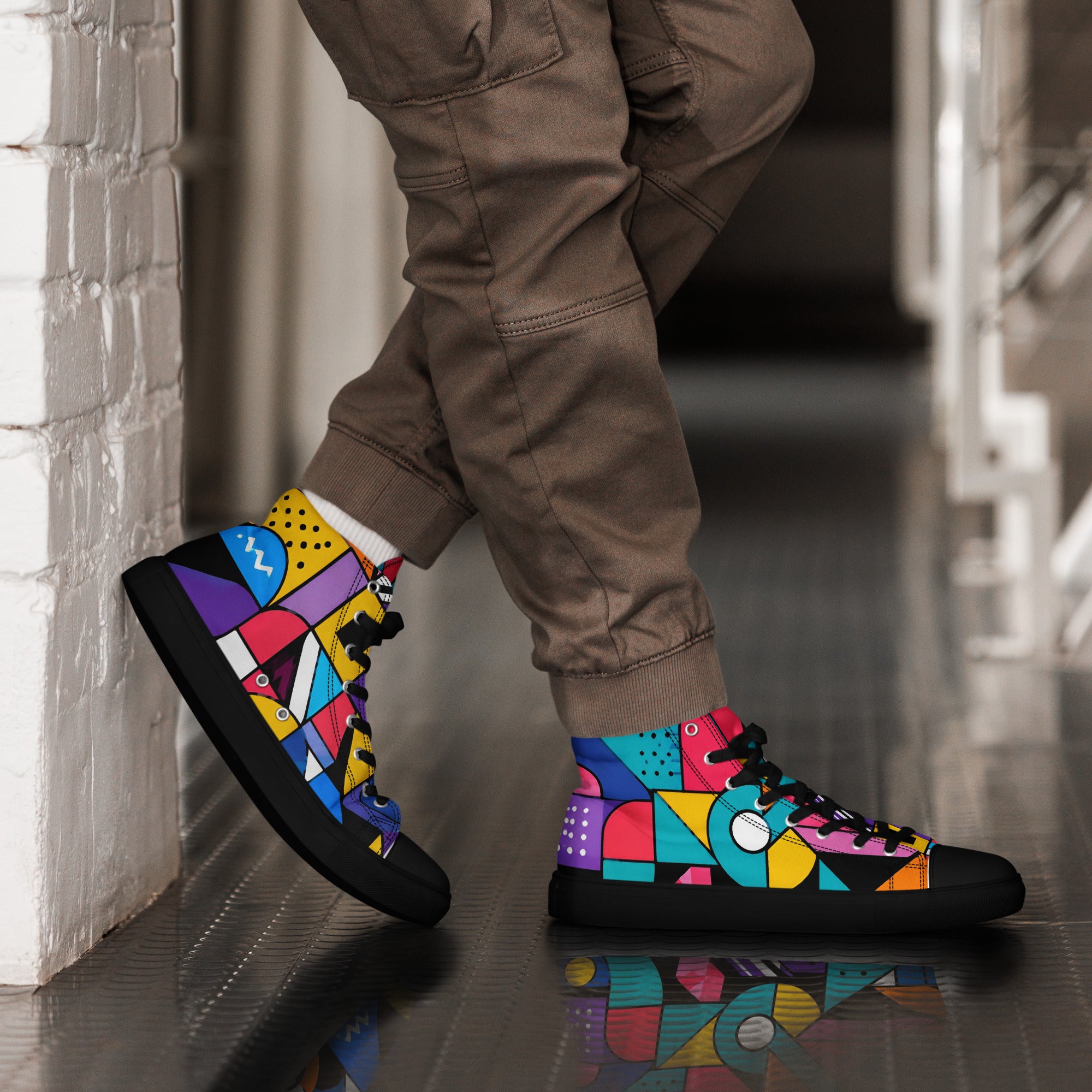 Men’s high top canvas shoes - Chaos Theory: Men’s High Top Canvas Shoes - Bold Abstract Explosion Art by printfluence.net