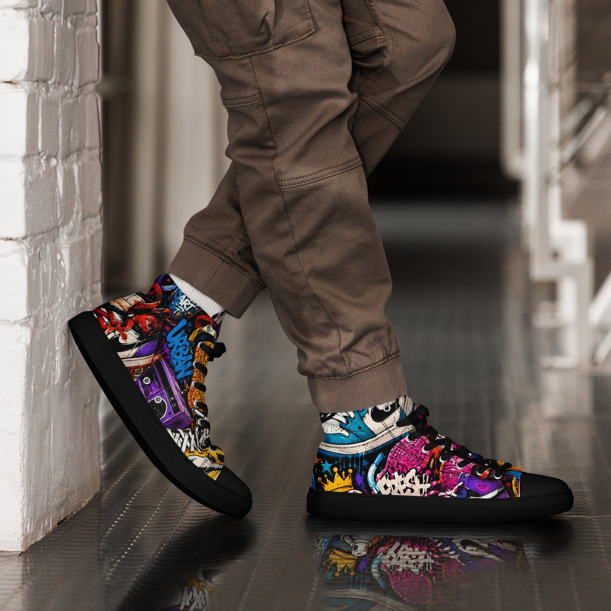 Men’s high top canvas shoes -Urban Edge: Men’s High Top Canvas Shoes - Street Graffiti & Kick Art Fusion by printfluence.net