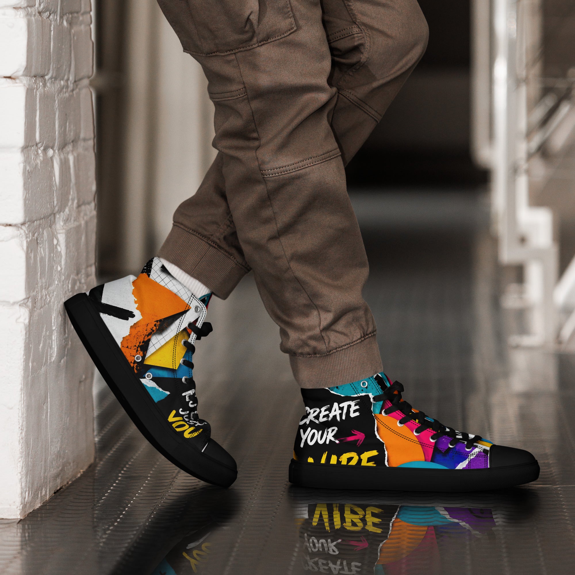 Men’s high top canvas shoes - Elite Create Your Vibe Collage - Premium Urban Graffiti No Rules Design by printfluence.net