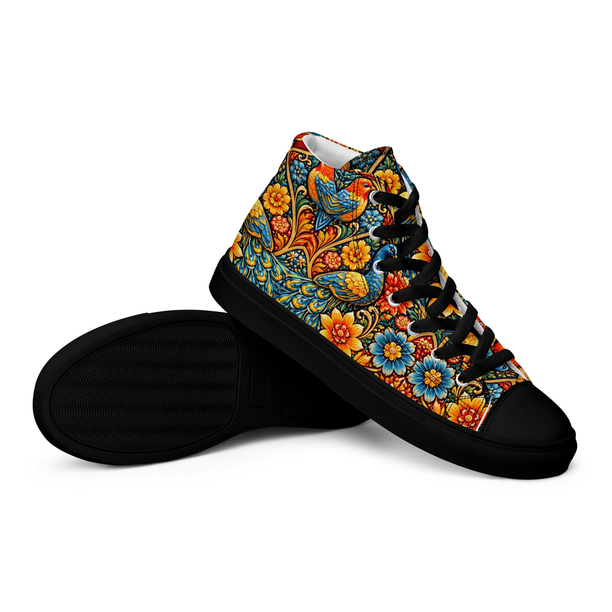 Men’s high top canvas shoes - Art Deco Birds High Top Canvas – Uplifting Morning Colors Men's Shoes by printfluence.net