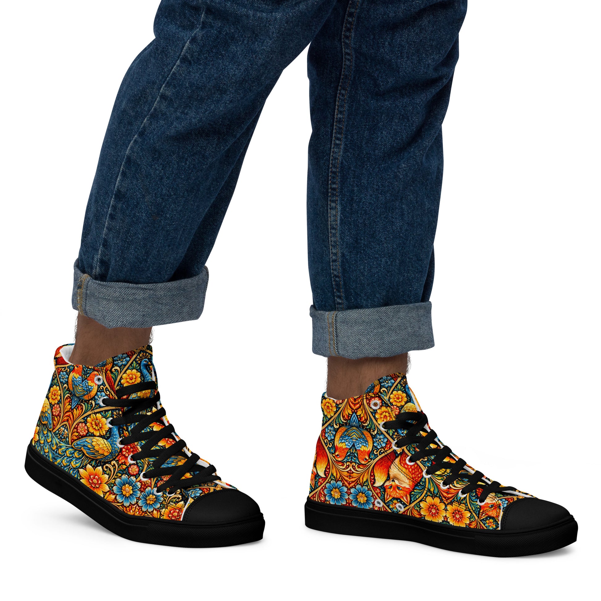 Men’s high top canvas shoes - Art Deco Birds High Top Canvas – Uplifting Morning Colors Men's Shoes by printfluence.net