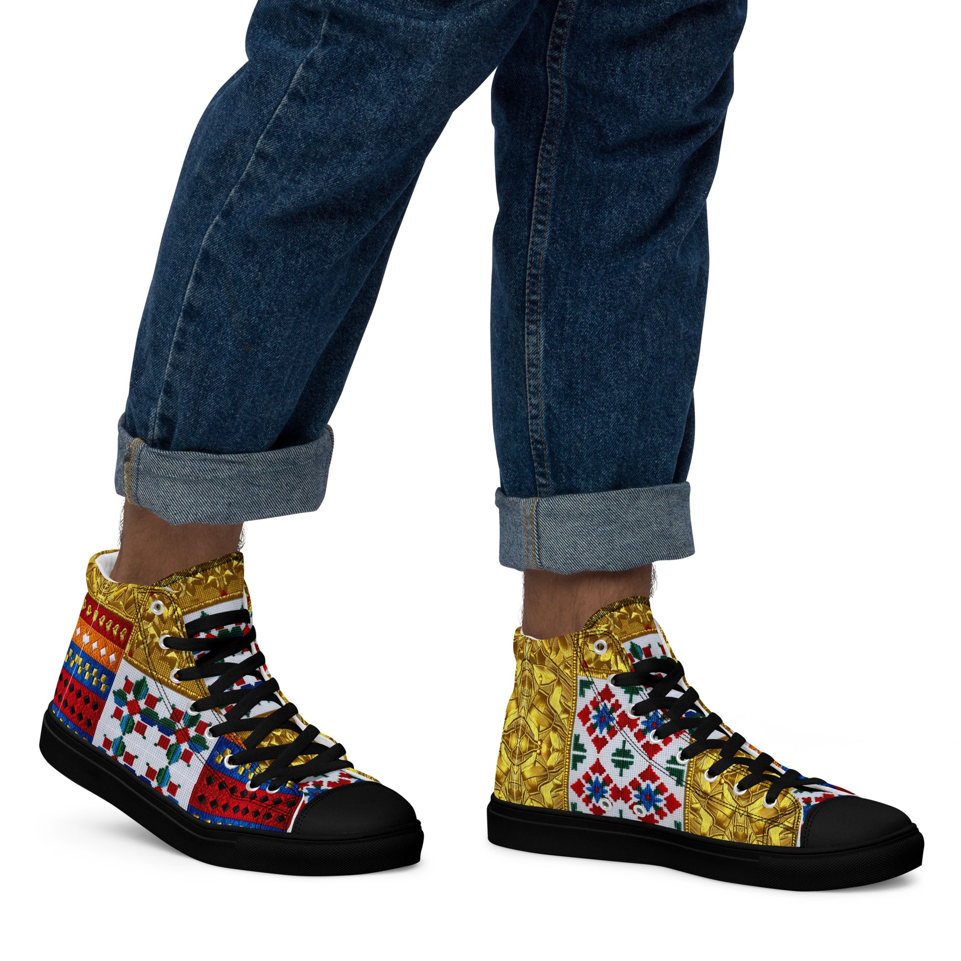 Men’s high top canvas shoes - Royal Mosaic High Tops – Men's Decorative Canvas Sneakers by printfluence.net