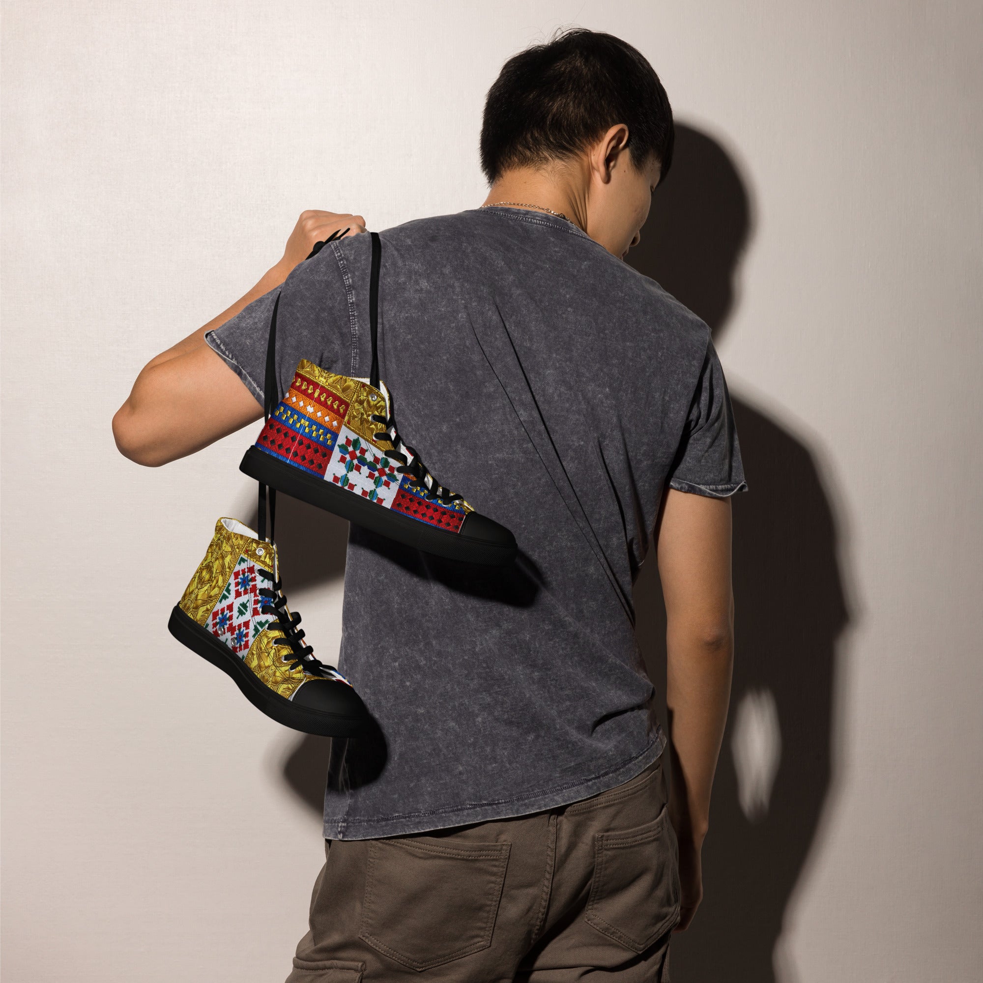 Men’s high top canvas shoes - Royal Mosaic High Tops – Men's Decorative Canvas Sneakers by printfluence.net