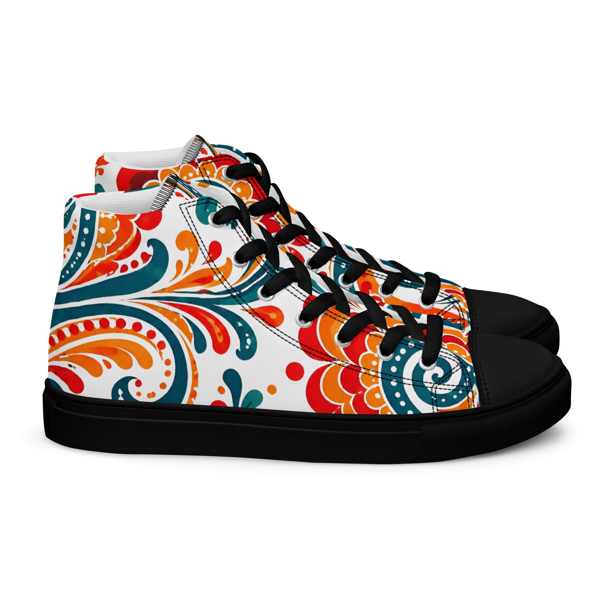 Men’s high top canvas shoes - Heritage Bloom: Men’s High Top Canvas Shoes - Vibrant Floral Paisley Art by printfluence.net