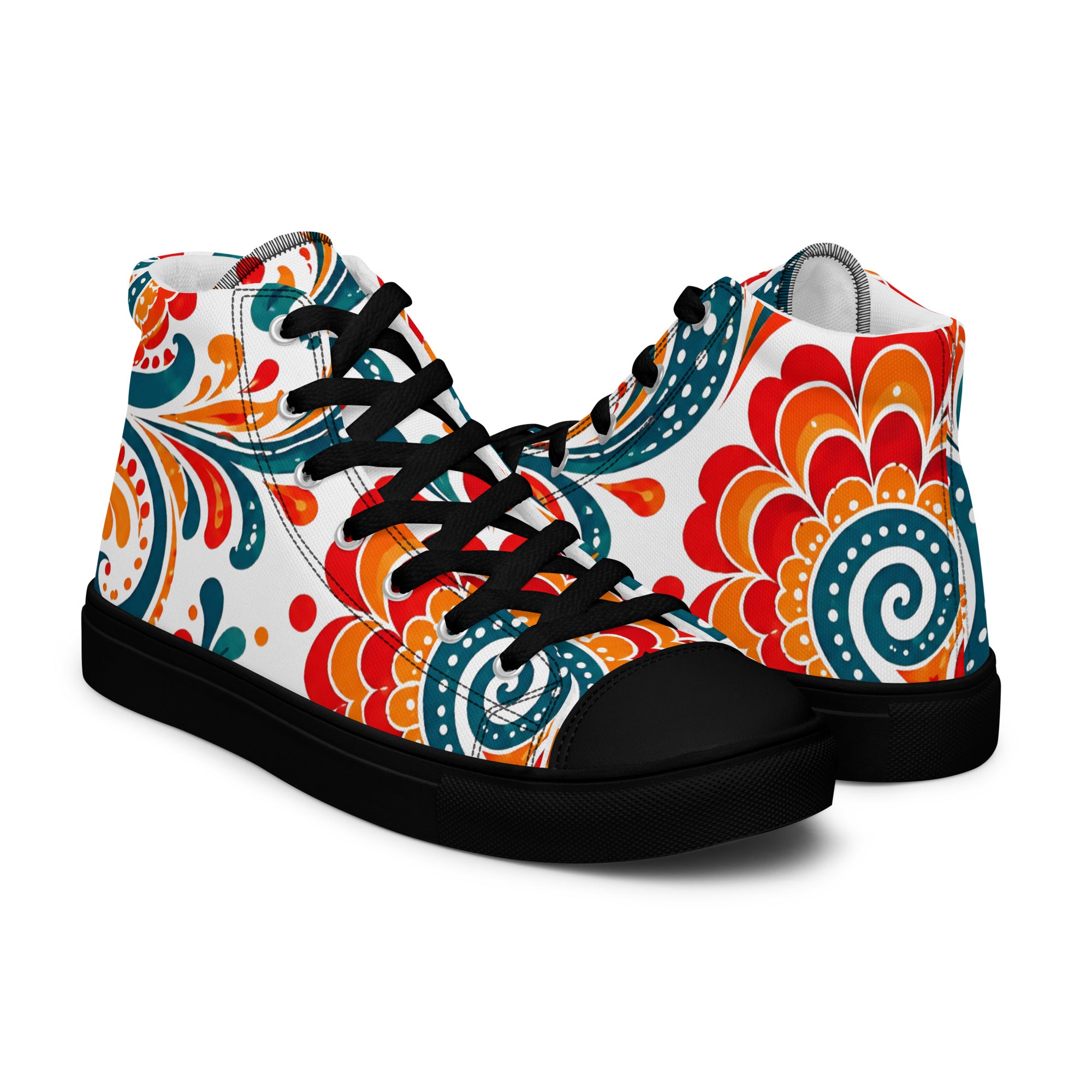 Men’s high top canvas shoes - Heritage Bloom: Men’s High Top Canvas Shoes - Vibrant Floral Paisley Art by printfluence.net