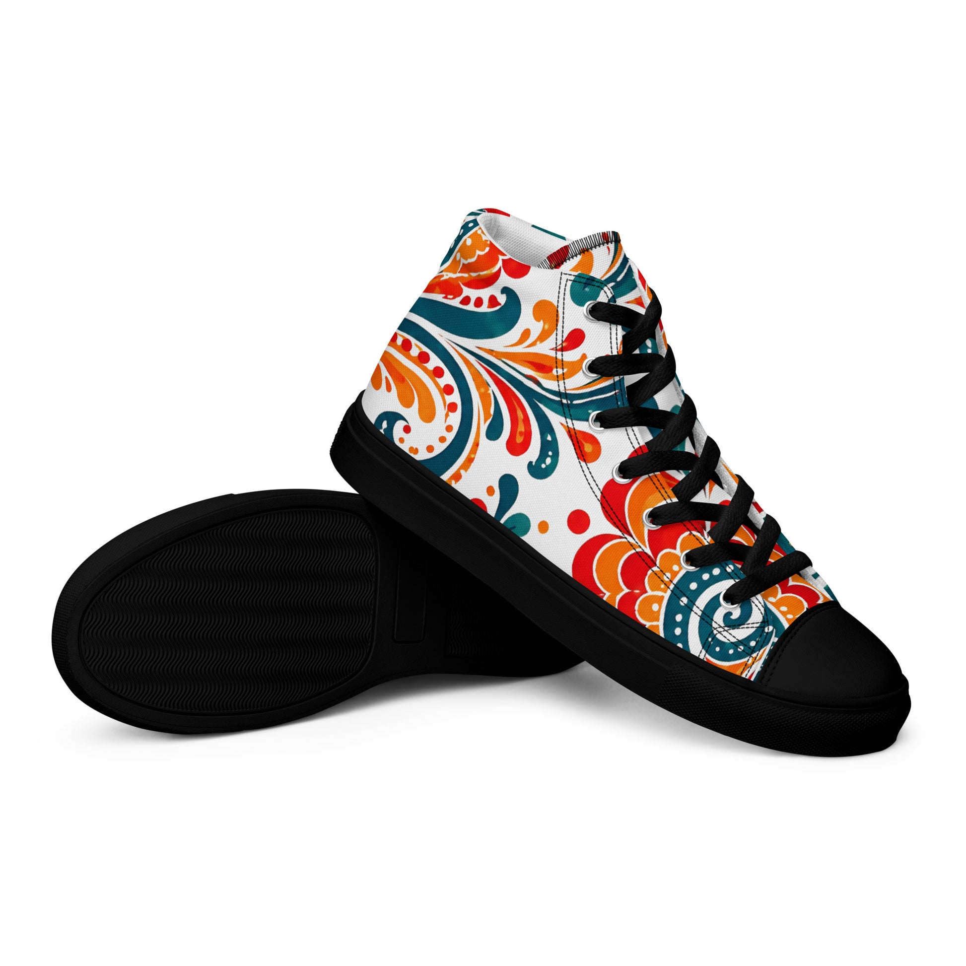 Men’s high top canvas shoes - Heritage Bloom: Men’s High Top Canvas Shoes - Vibrant Floral Paisley Art by printfluence.net
