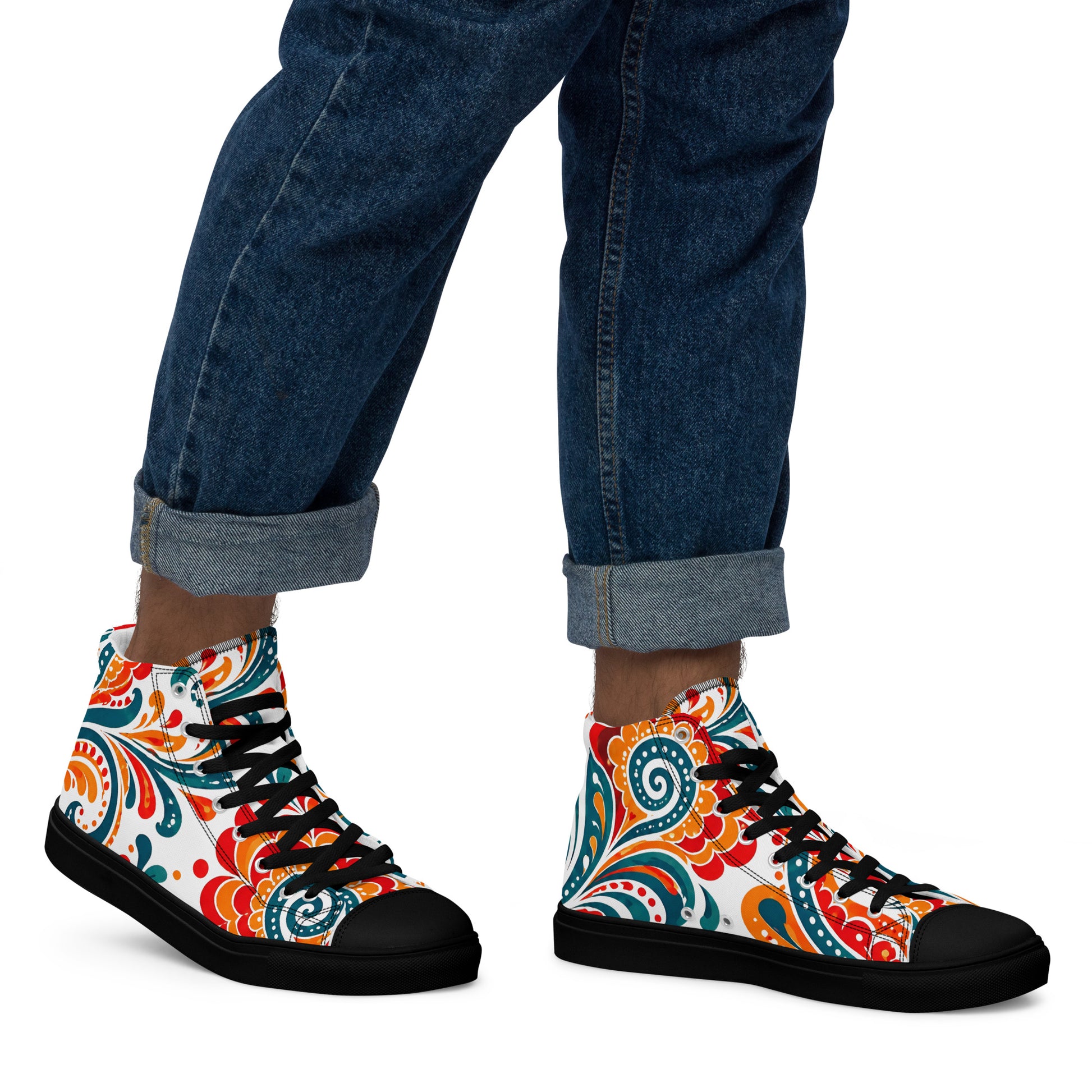 Men’s high top canvas shoes - Heritage Bloom: Men’s High Top Canvas Shoes - Vibrant Floral Paisley Art by printfluence.net