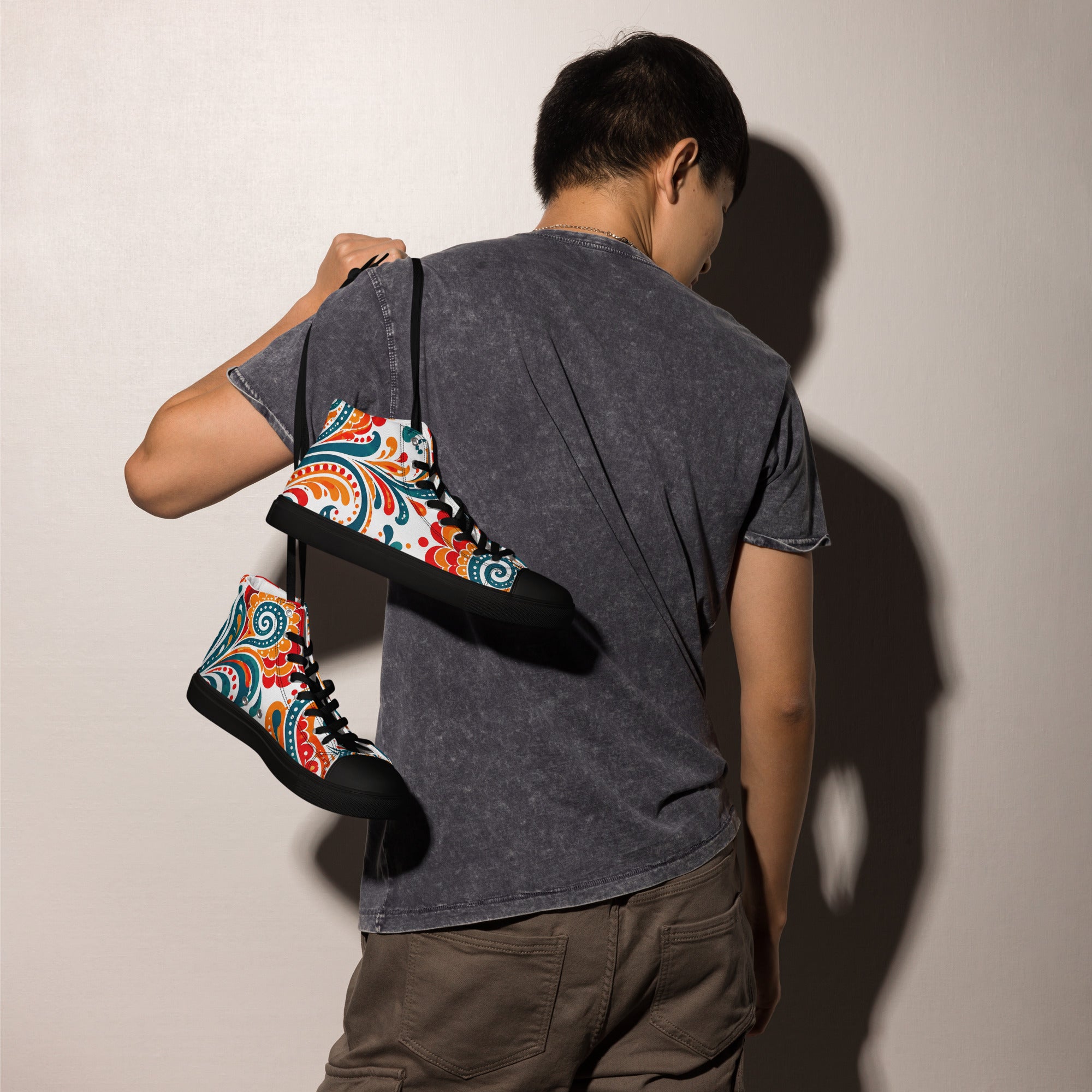Men’s high top canvas shoes - Heritage Bloom: Men’s High Top Canvas Shoes - Vibrant Floral Paisley Art by printfluence.net
