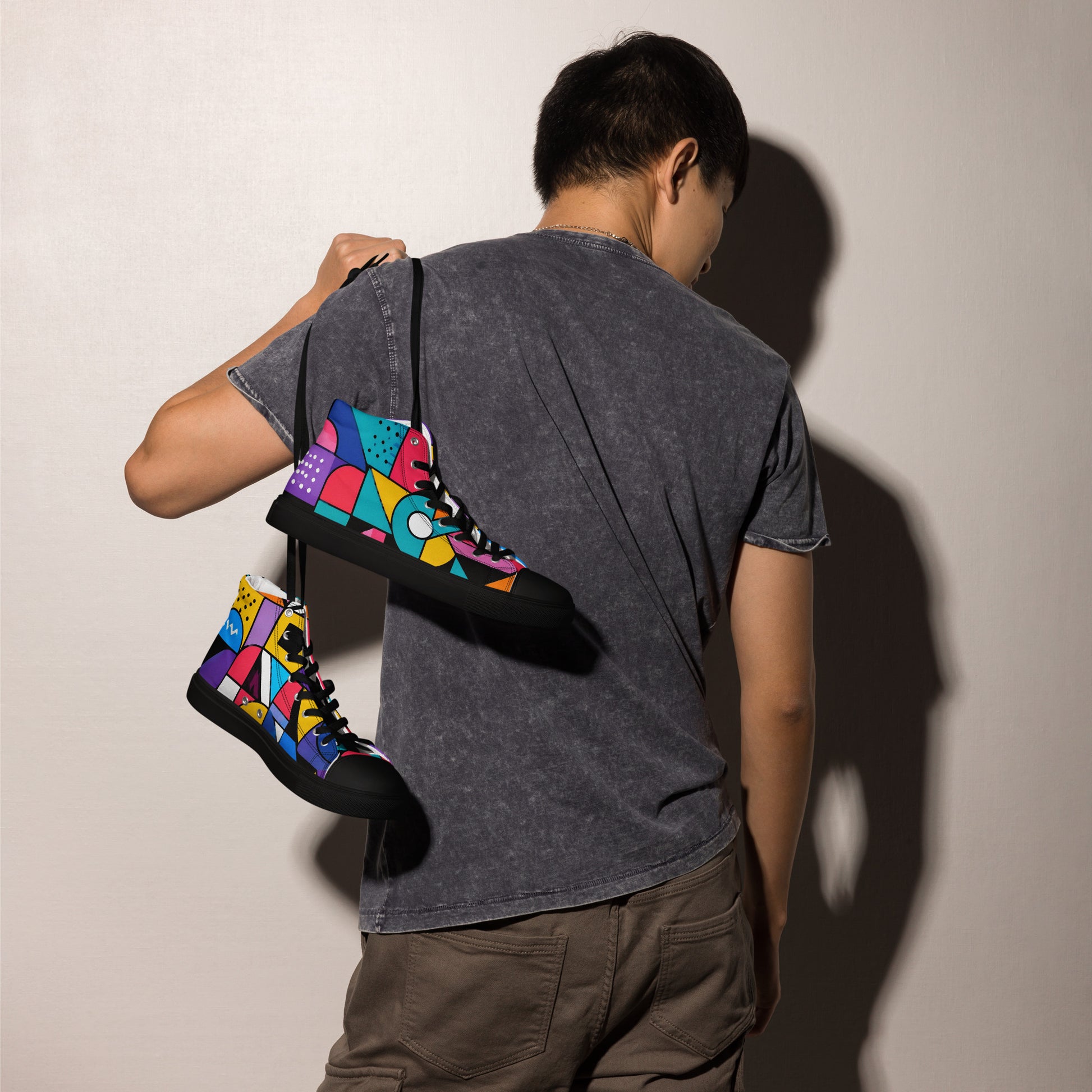 Men’s high top canvas shoes - Chaos Theory: Men’s High Top Canvas Shoes - Bold Abstract Explosion Art by printfluence.net