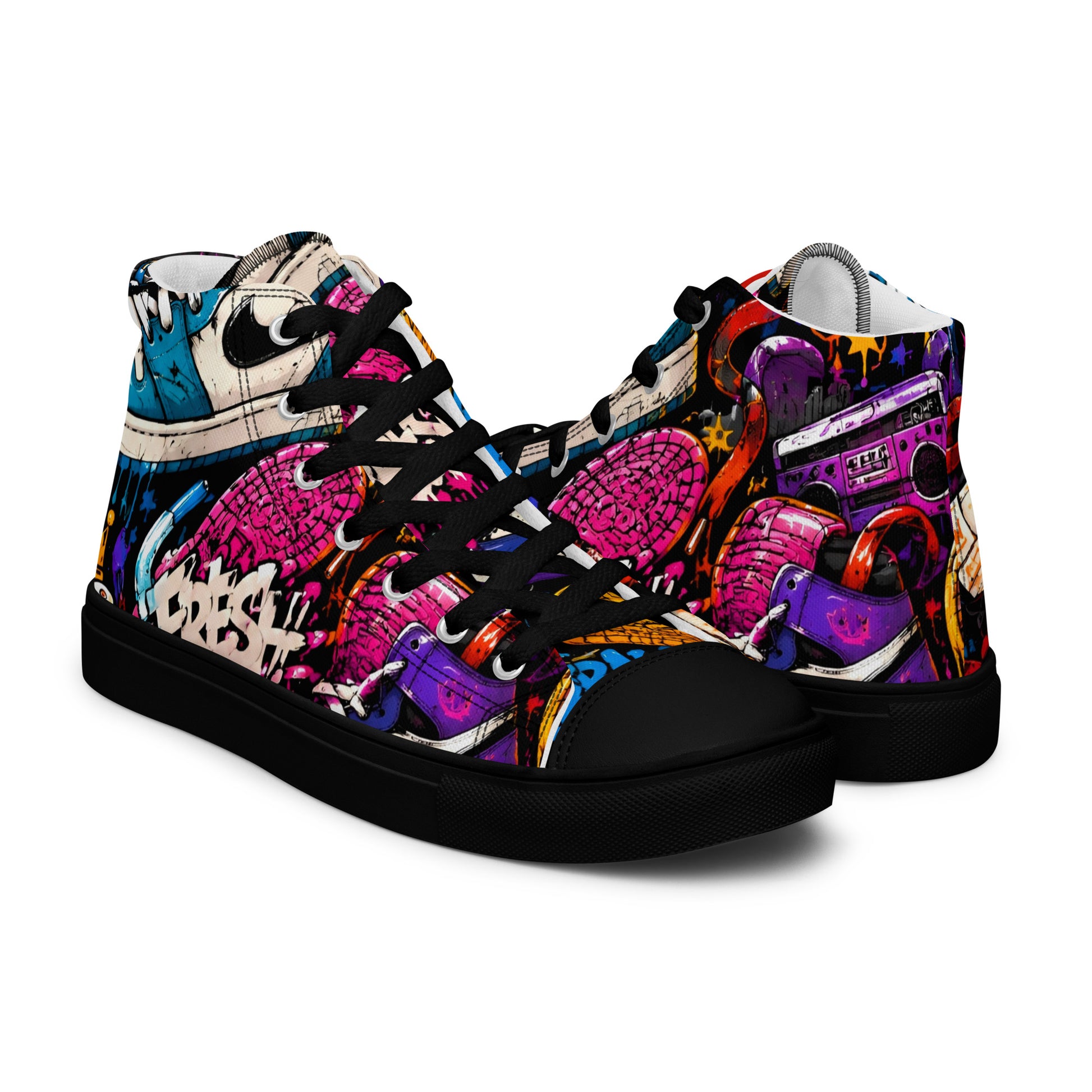 Men’s high top canvas shoes -Urban Edge: Men’s High Top Canvas Shoes - Street Graffiti & Kick Art Fusion by printfluence.net