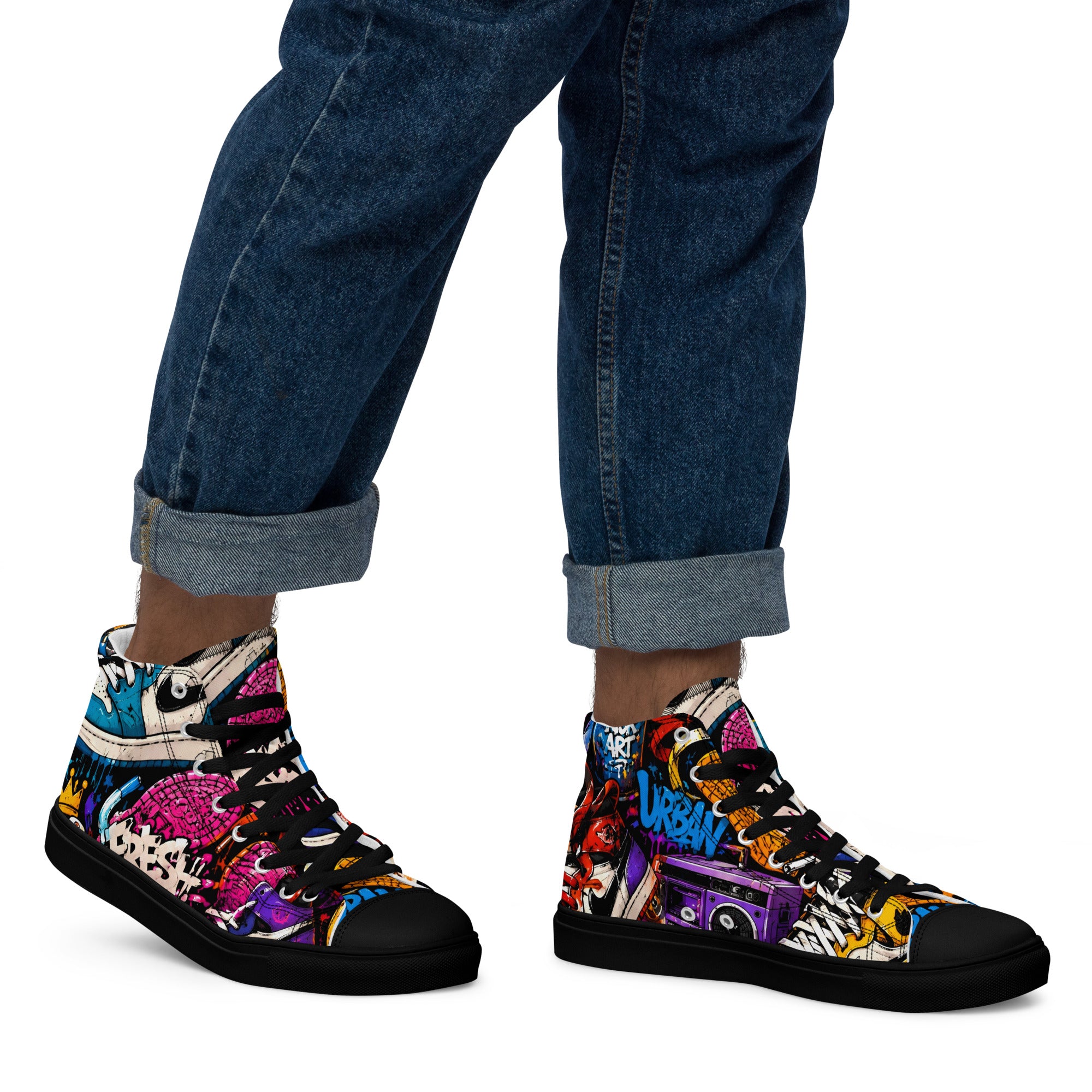 Men’s high top canvas shoes -Urban Edge: Men’s High Top Canvas Shoes - Street Graffiti & Kick Art Fusion by printfluence.net