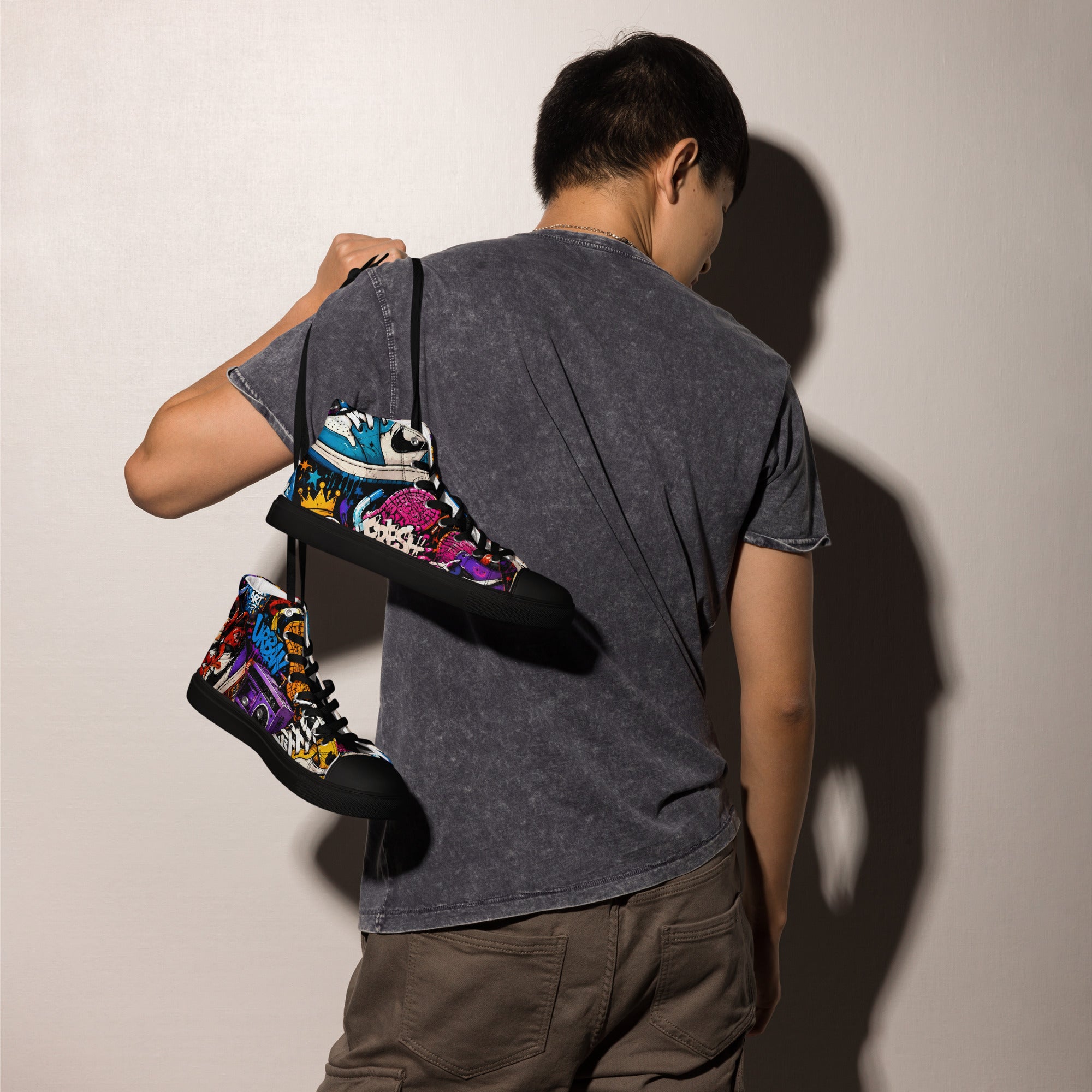 Men’s high top canvas shoes -Urban Edge: Men’s High Top Canvas Shoes - Street Graffiti & Kick Art Fusion by printfluence.net