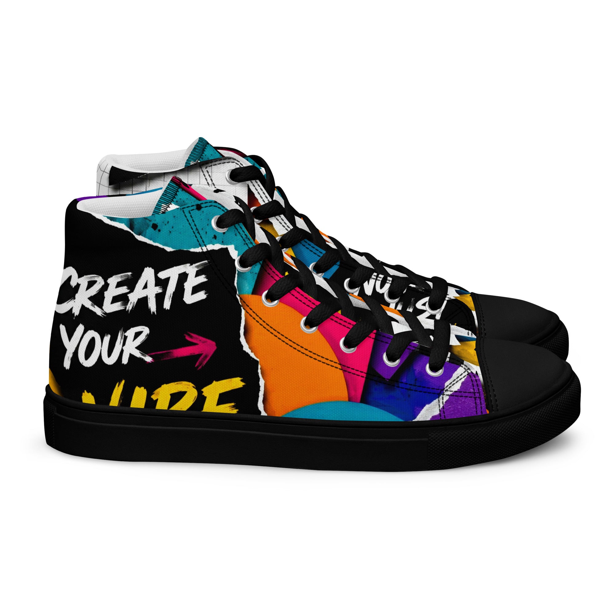 Men’s high top canvas shoes - Elite Create Your Vibe Collage - Premium Urban Graffiti No Rules Design by printfluence.net