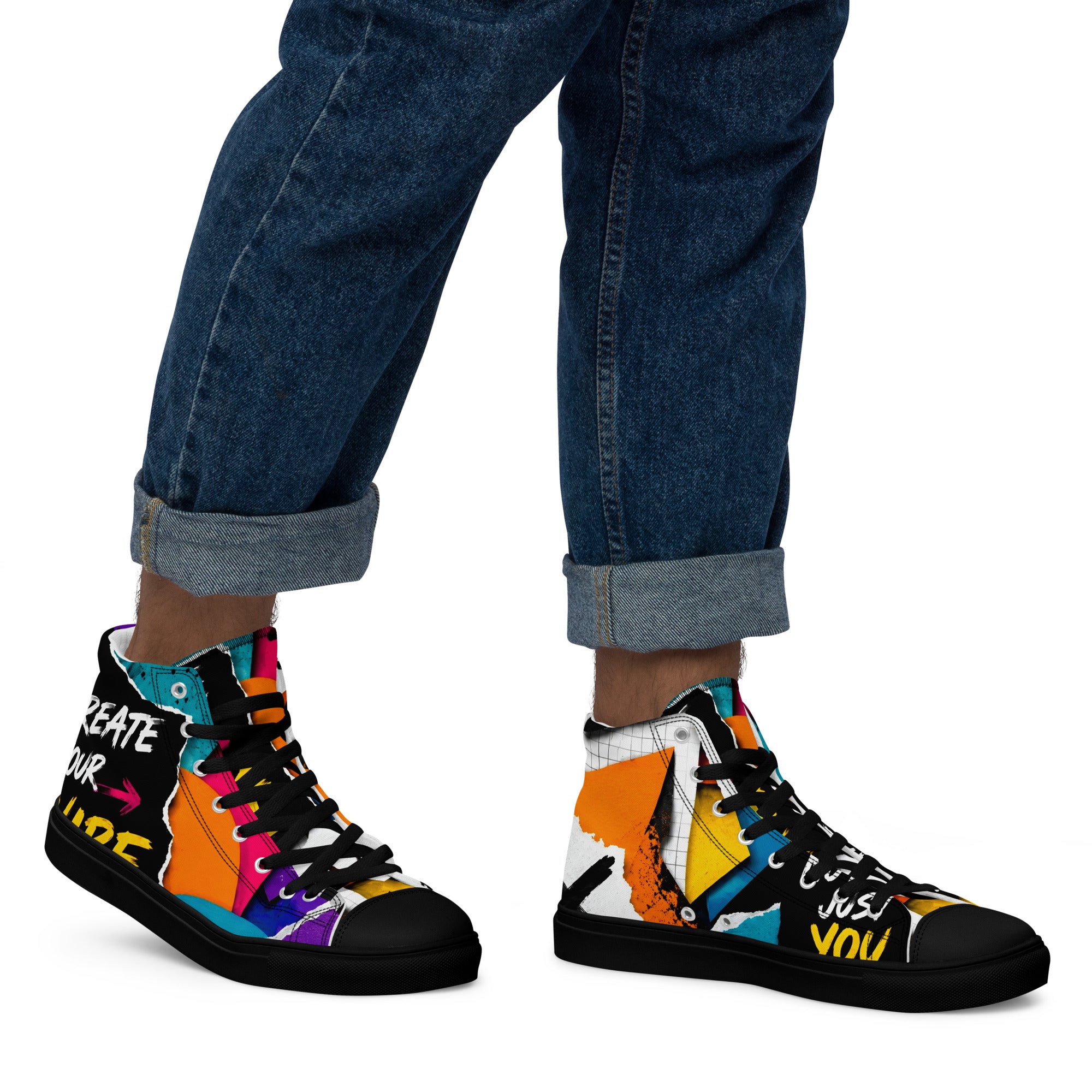 Men’s high top canvas shoes - Elite Create Your Vibe Collage - Premium Urban Graffiti No Rules Design by printfluence.net
