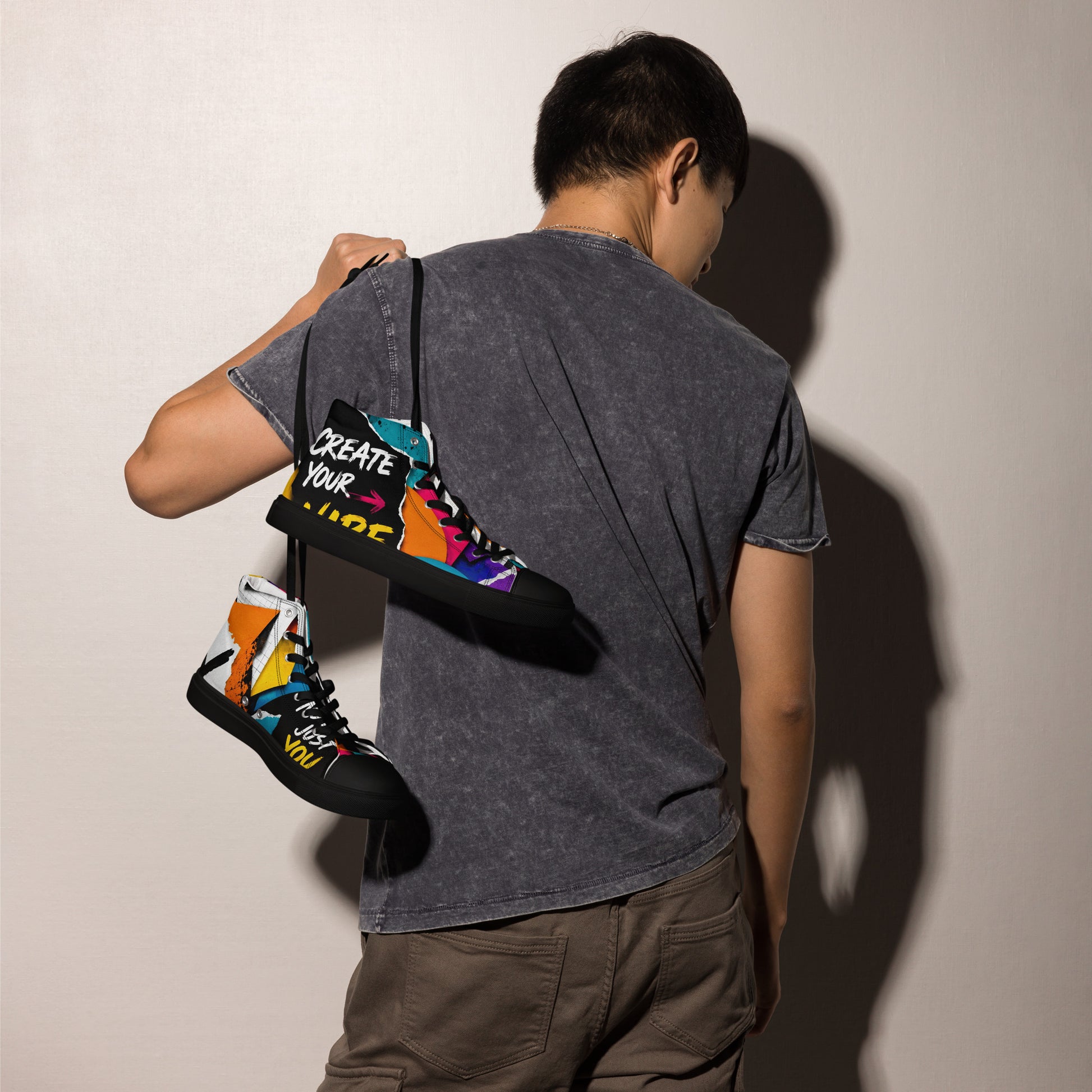 Men’s high top canvas shoes - Elite Create Your Vibe Collage - Premium Urban Graffiti No Rules Design by printfluence.net