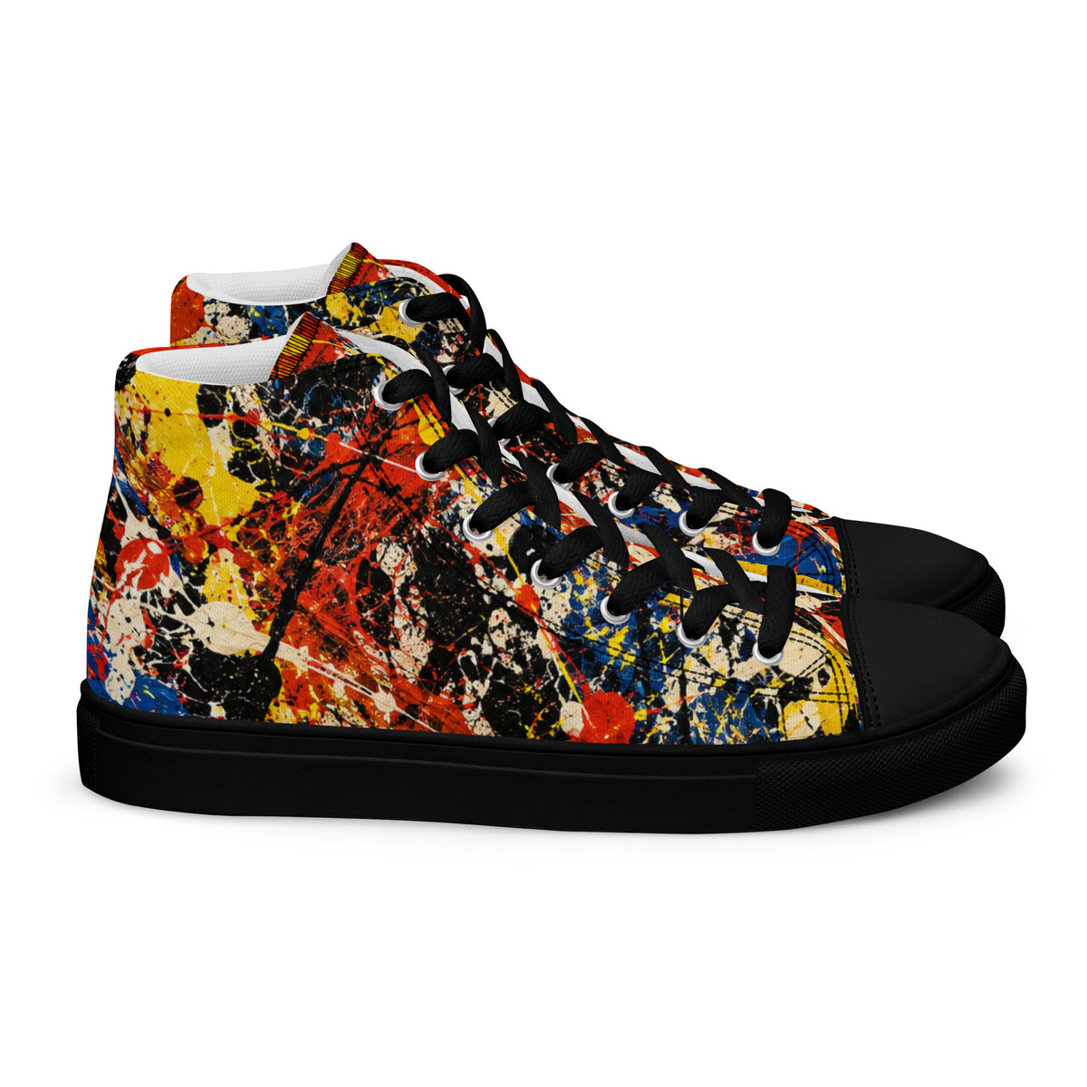 Heritage Bloom Lovers | Men’s High-Top Canvas Shoes — Abstract Expressionist Action Painting Splatter Pattern by printfluence
