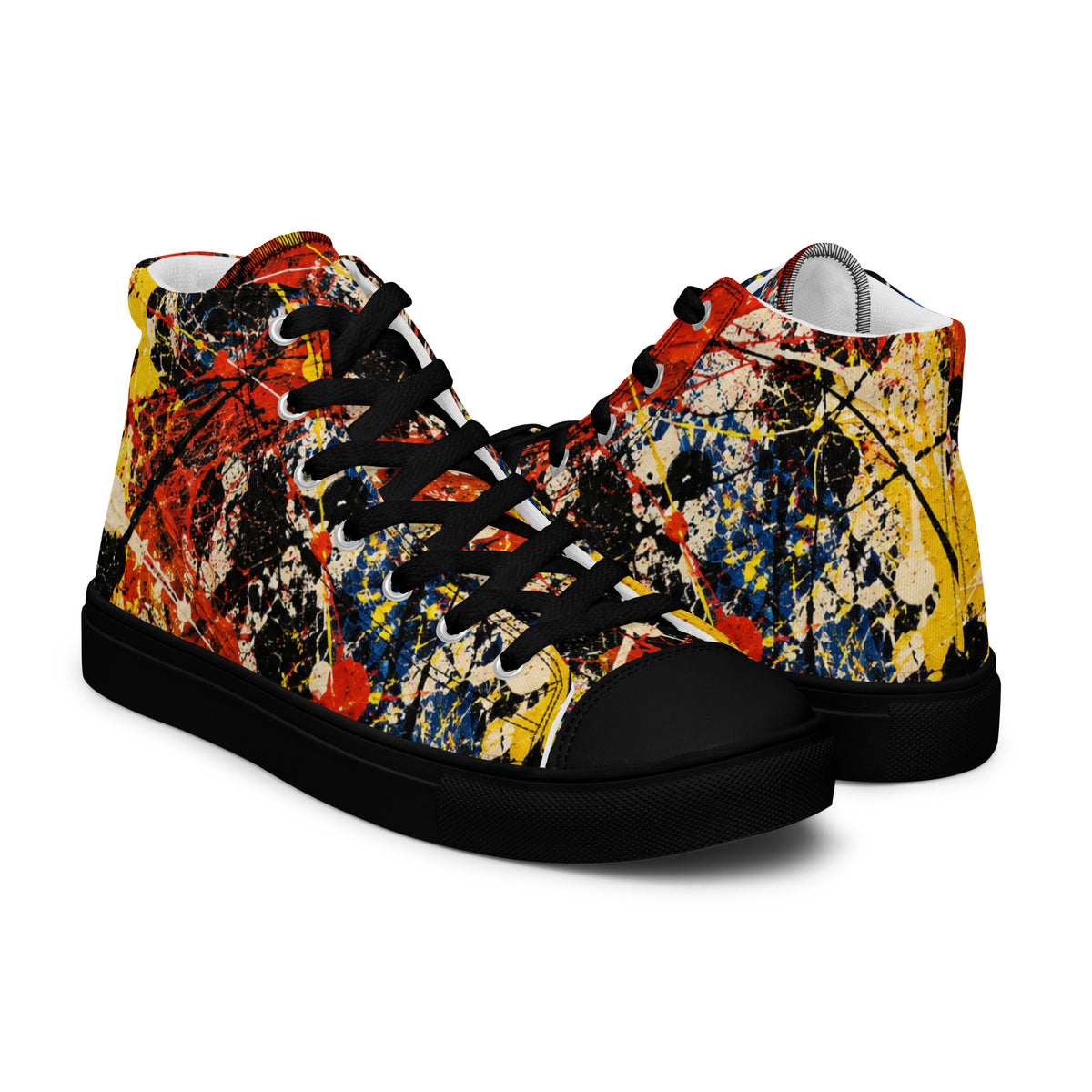 Heritage Bloom Lovers | Men’s High-Top Canvas Shoes — Abstract Expressionist Action Painting Splatter Pattern by printfluence