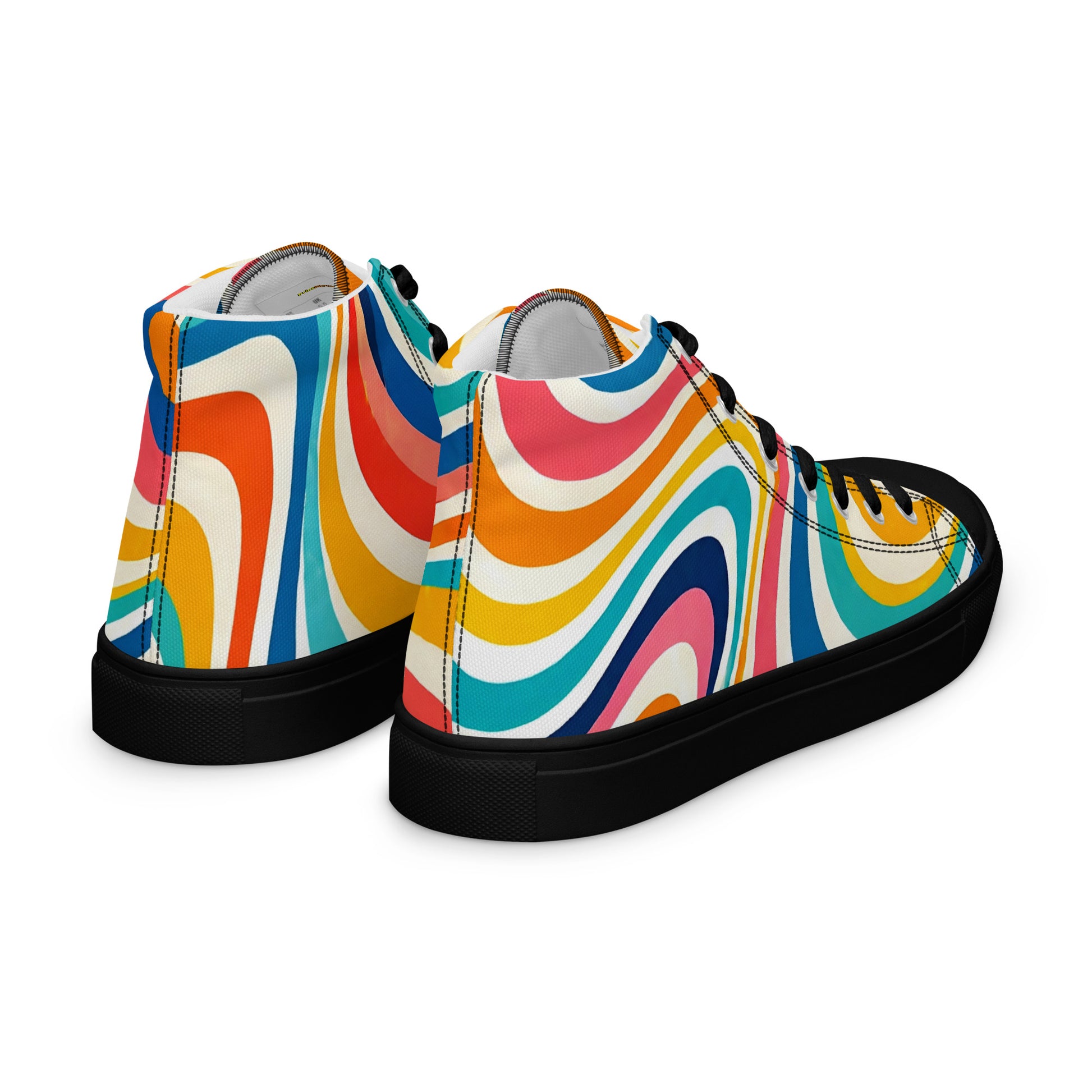 Men’s high top canvas shoes - Retro Flow: Men’s High Top Canvas Shoes - Vibrant Psychedelic Wave Design by printfluence.net